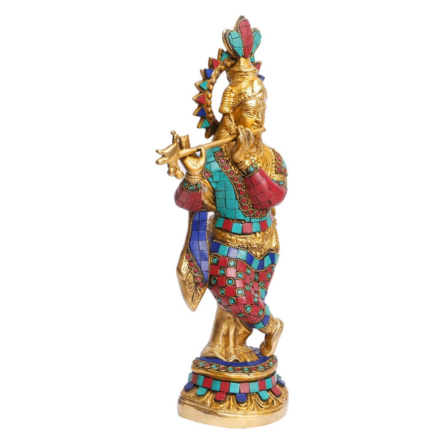 Brass Krishna Bhagwan Idol Murli Kishan Murti Playing Bansuri Gift for Home Mandir Decor Marriage Height 15 Inch - SvarupArt