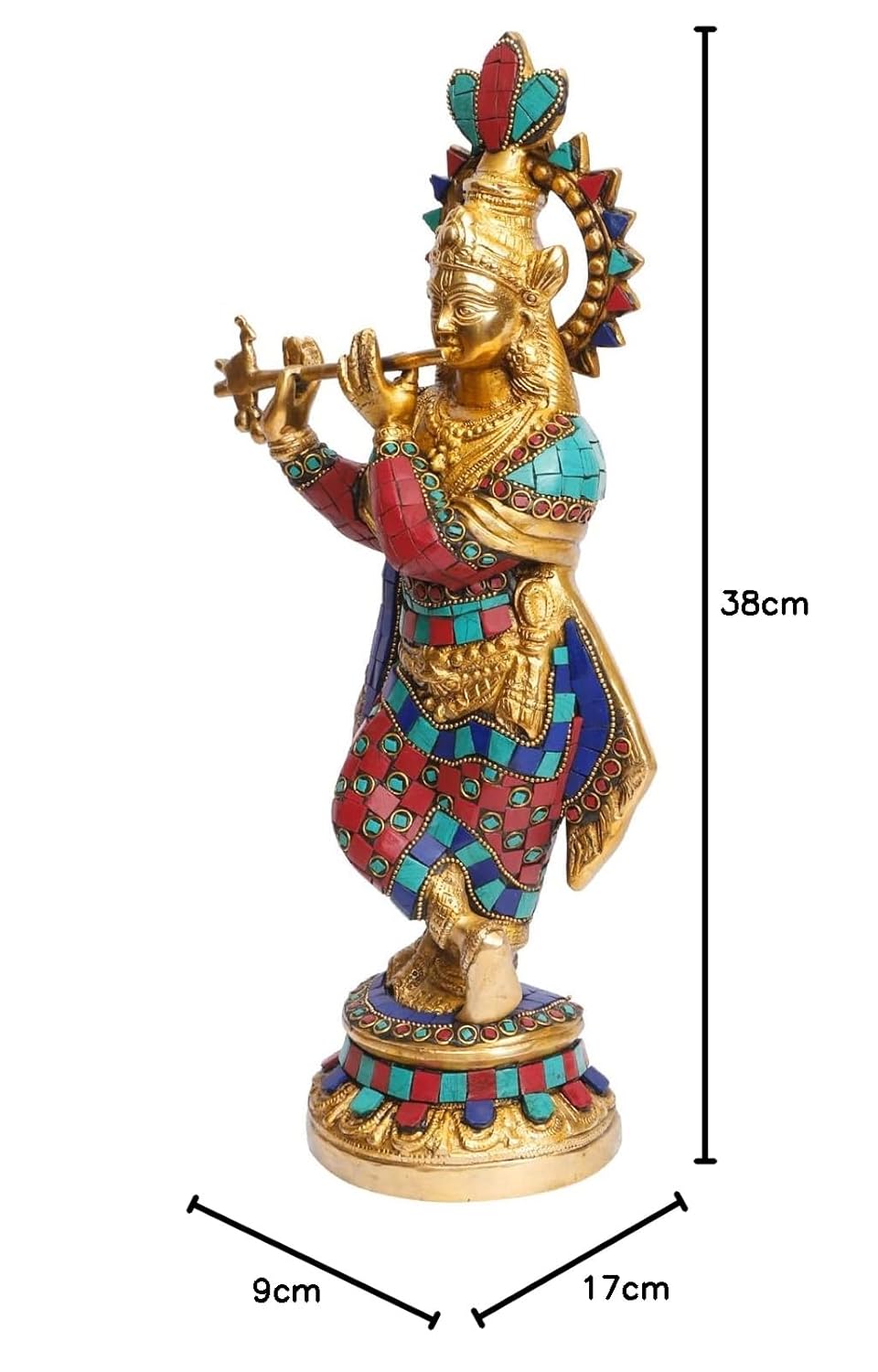 Brass Krishna Bhagwan Idol Murli Kishan Murti Playing Bansuri Gift for Home Mandir Decor Marriage Height 15 Inch - SvarupArt