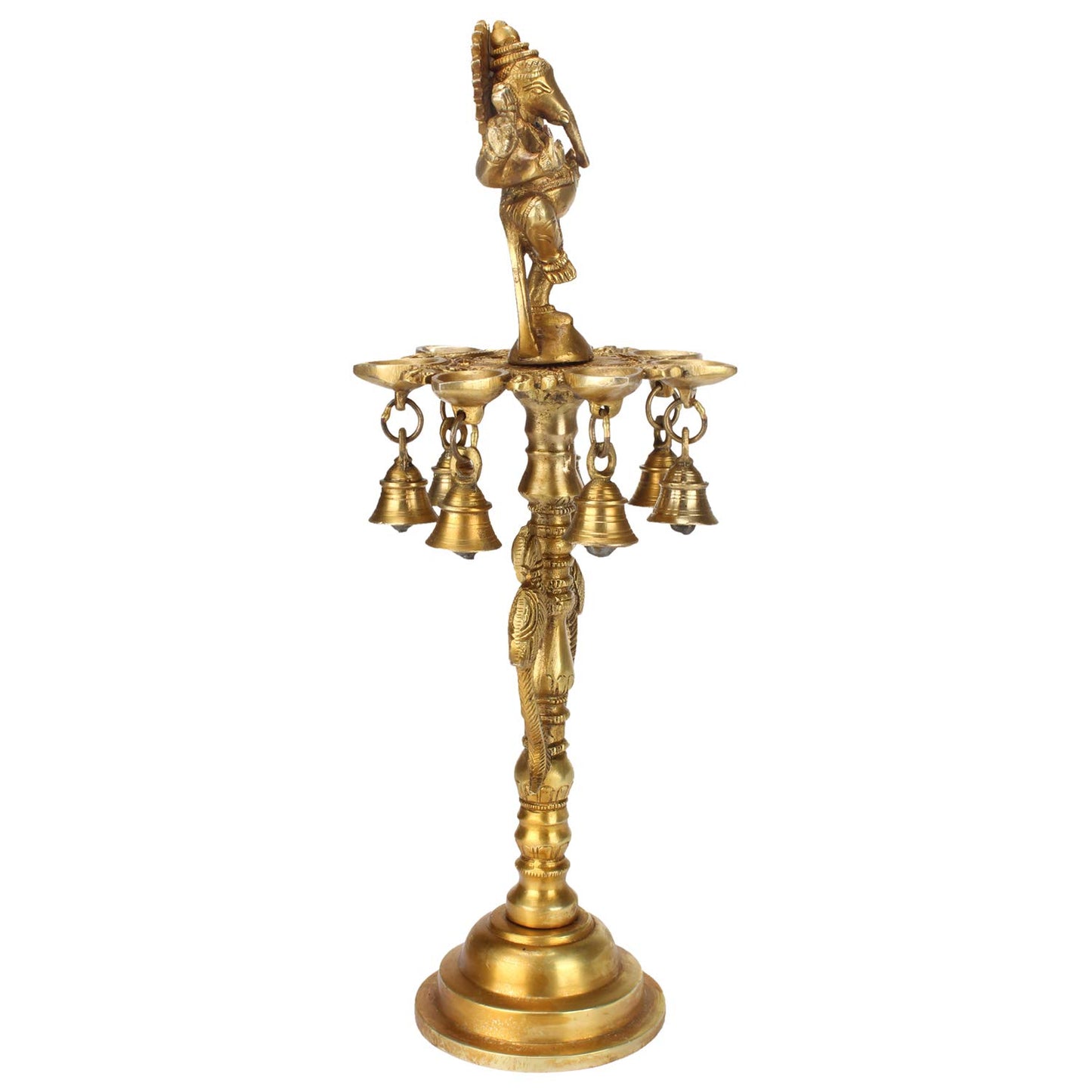 Brass Ganesha Diya Ganesh with Bells For Puja Room, Dancing Oil Lamp & Home Decor 16 Inch Height - SvarupArt