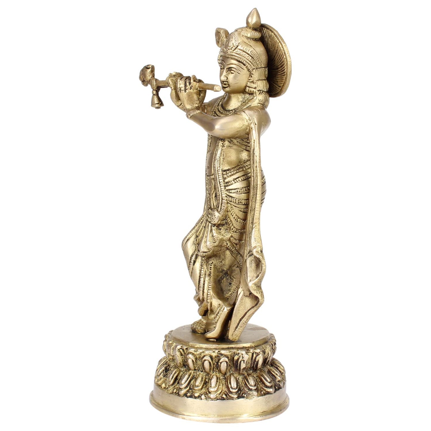 Brass Metal Lord Krishna Idol God of Love Playing Flute For Temple Puja Home Decor Gift 10 Inch - SvarupArt
