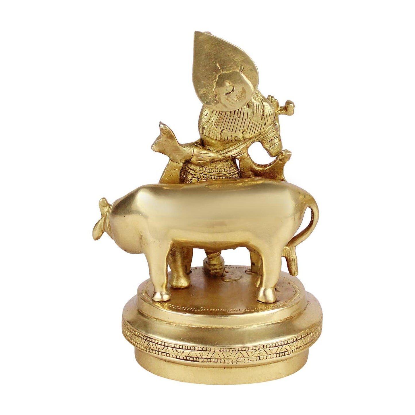 Brass Krishna Idol with Cow Statue Decorative Showpiece for Home Puja Room Living Room Temple Decoration and Gift Item - SvarupArt