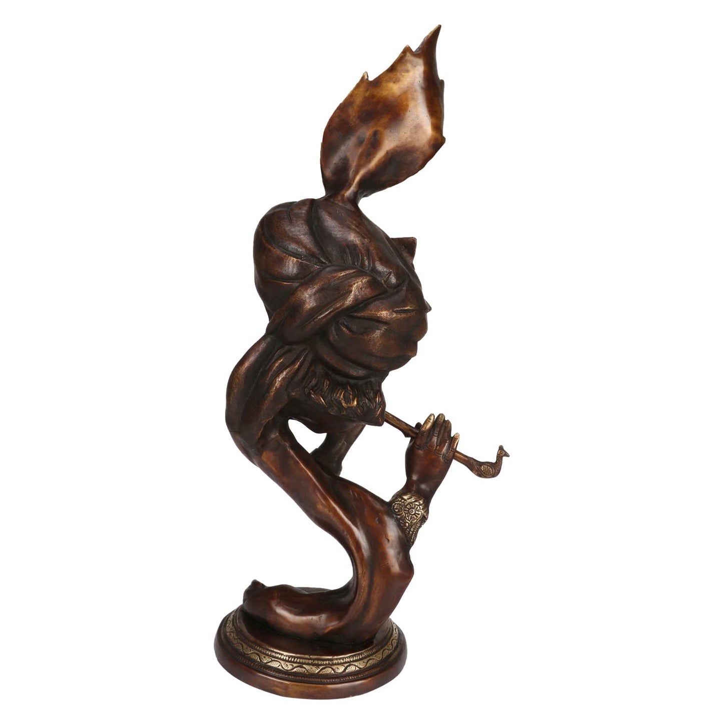 Brass Krishna Bhagwan Idol Murli Kishan Murti Playing Bansuri With Morphankh Gift for Home Mandir Decor Marriage - SvarupArt