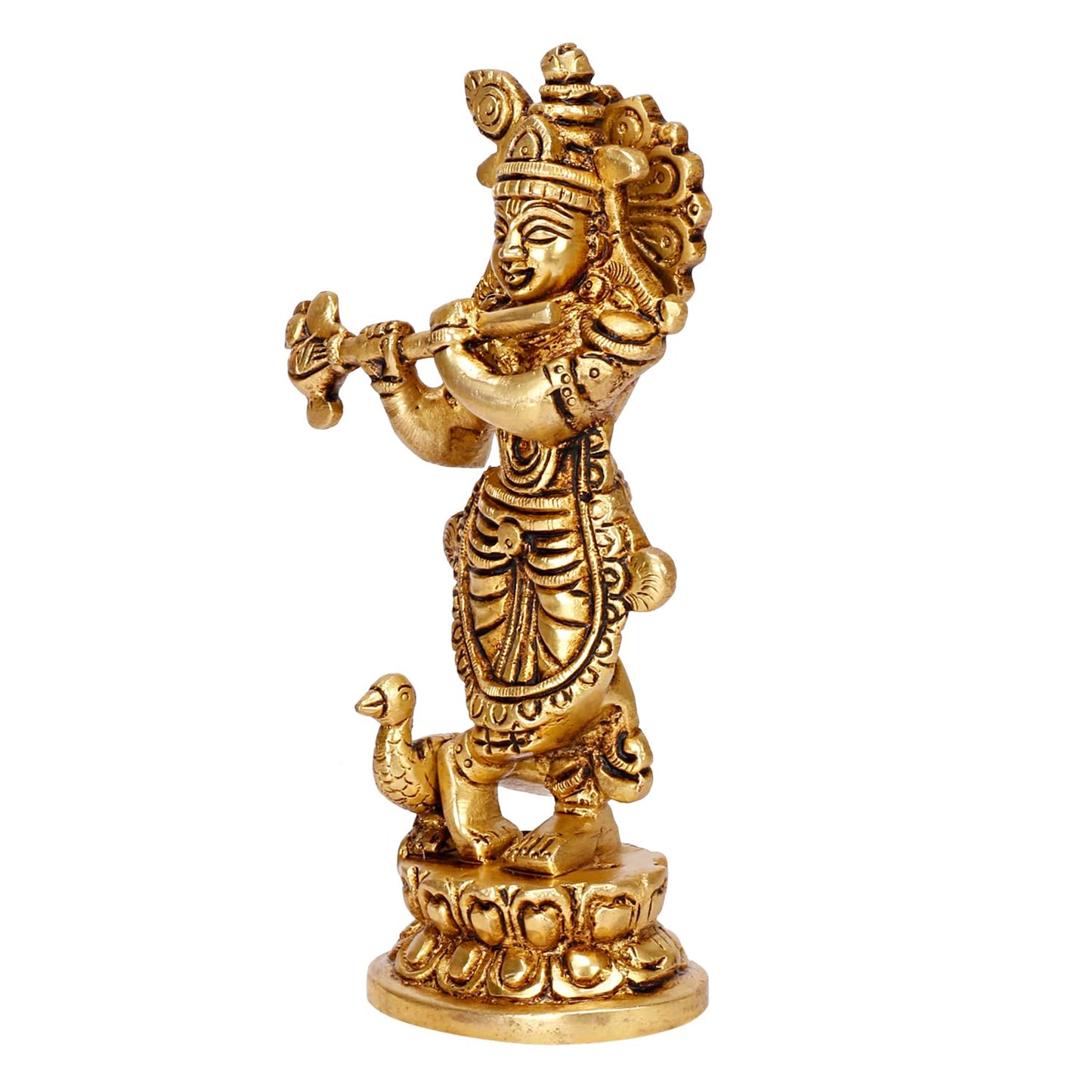 Brass Lord Krishna Idol with Flute Kanha Ji ki Murti Idols For Puja Decor Gift Gold Color Height 6 Inches - SvarupArt