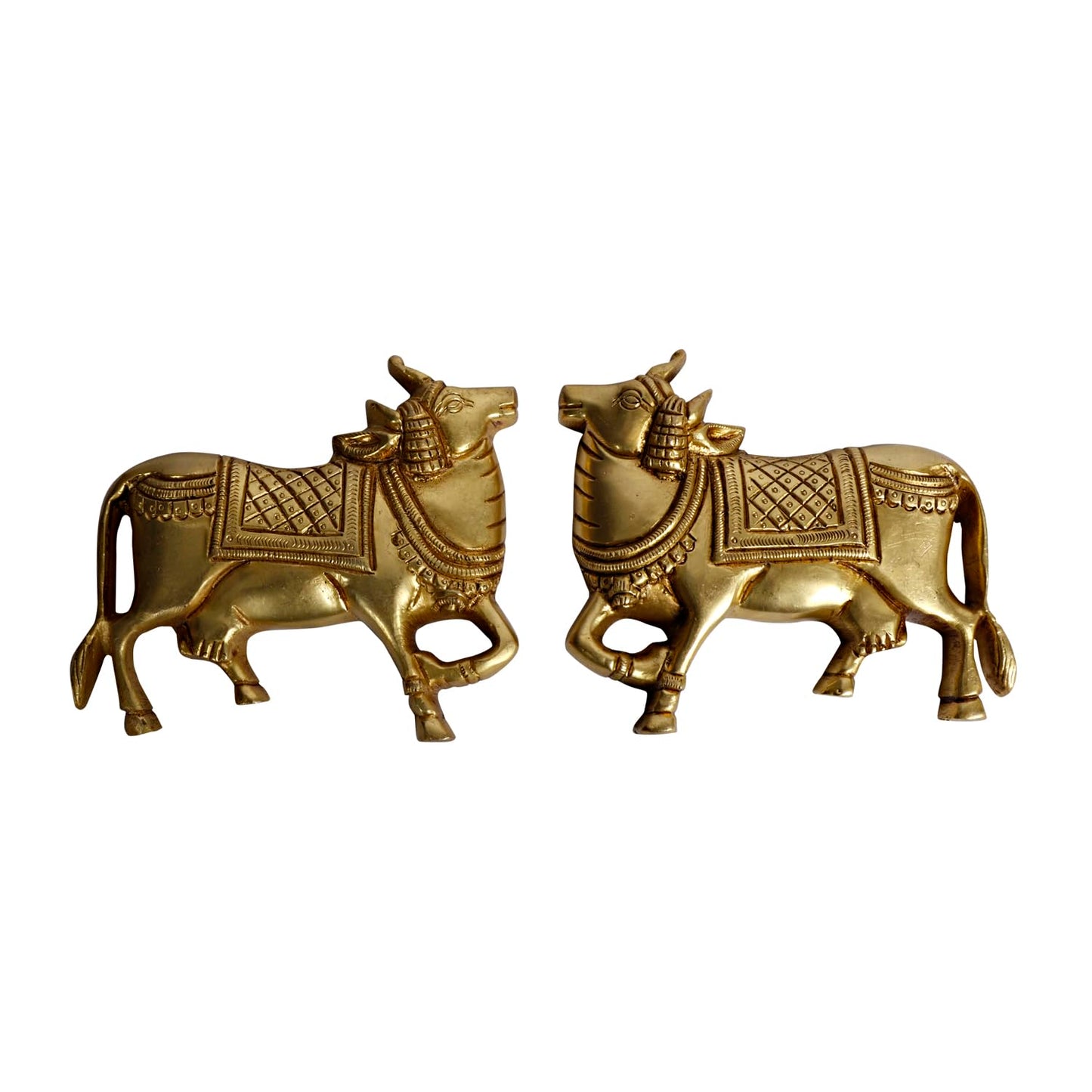 Brass Cow Wall Hanging Vastu Gau MATA Idol, Kamdhenu Cow Pair Nandi (Gold Color 5x4 Inch) - SvarupArt