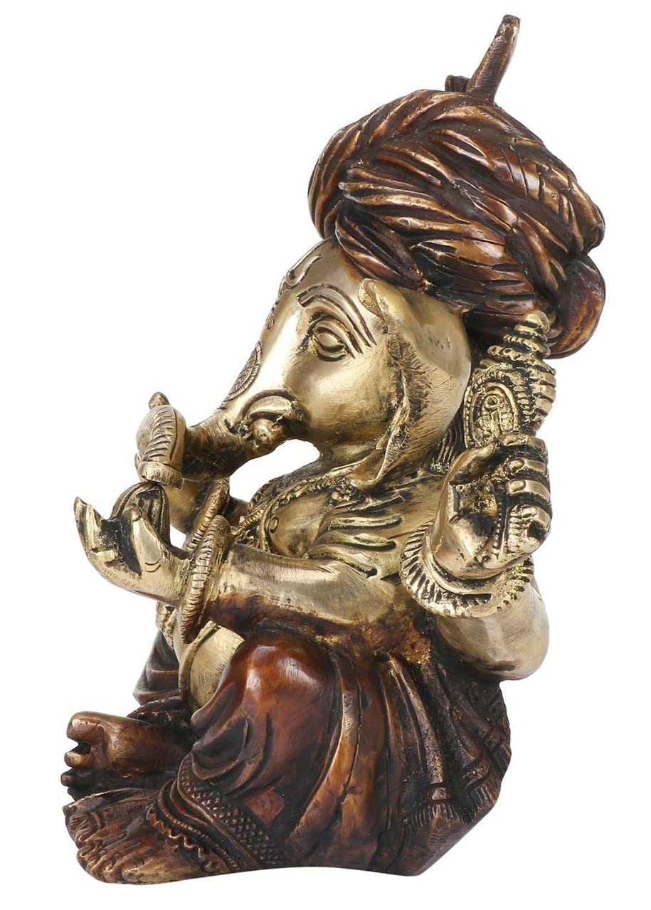 Brass Ganesha Idol for Home Decoration Ganpati Statue Murti for Gift Height 8 Inch Weight 3.8 Kg Color Brown - SvarupArt