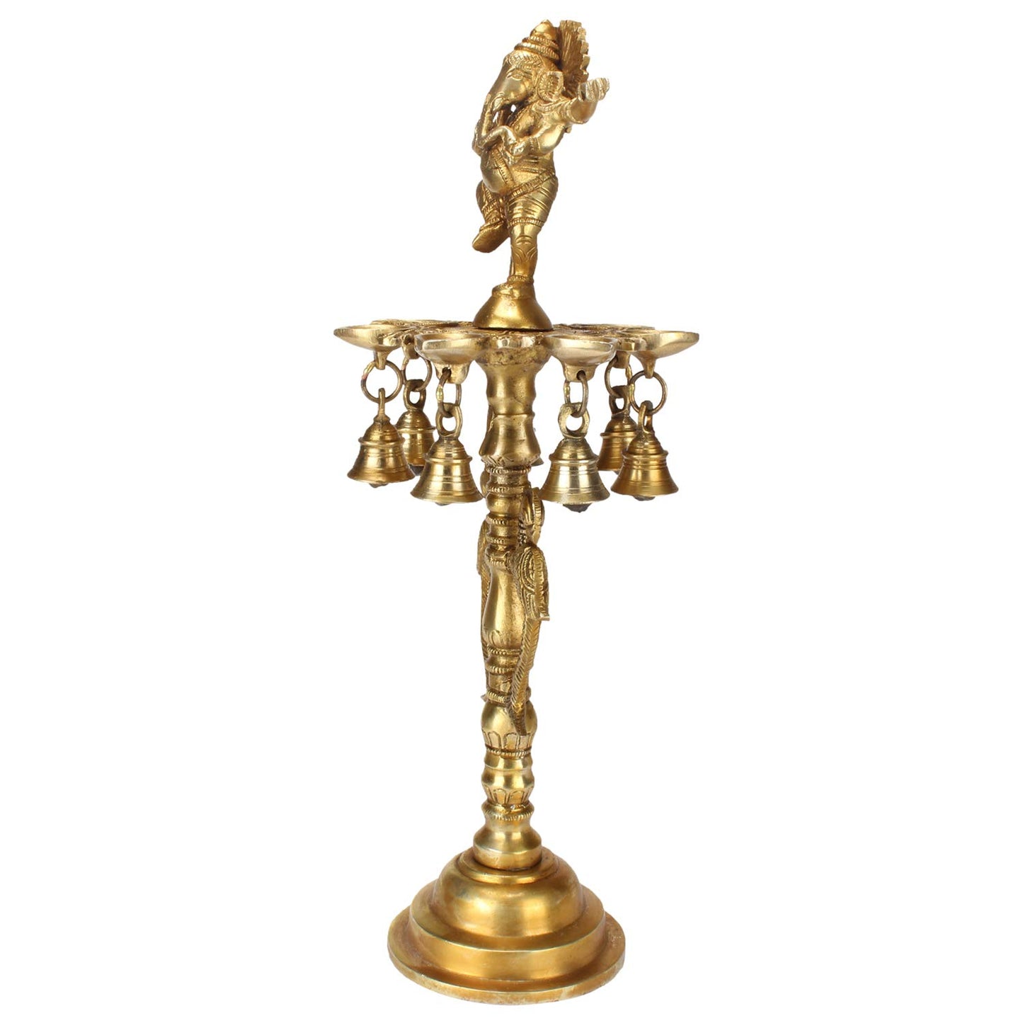Brass Ganesha Diya Ganesh with Bells For Puja Room, Dancing Oil Lamp & Home Decor 16 Inch Height - SvarupArt