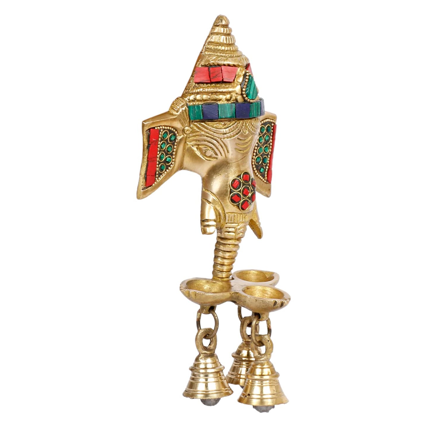 Brass Ganesha Wall Hanging with Bells and Diya Lamp Religious Diwali Puja Item Pooja Room, Office, Home Decor - SvarupArt