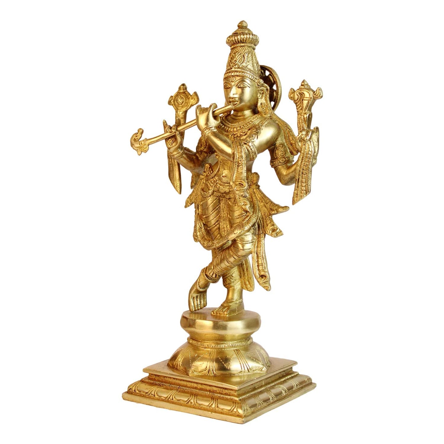 Brass Krishna Bhagwan Idol Murli Kishan Murti Playing Bansuri Gift for Home Mandir Decor Marriage Height 12 Inch - SvarupArt