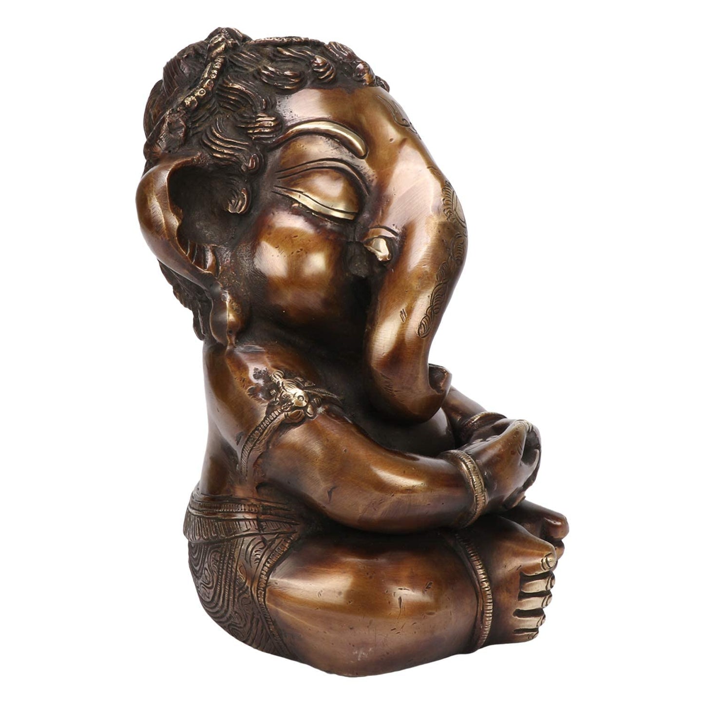 Brass Ganesha Idol for Home Decoration Ganpati Statue Murti for Gift Height 8.5 Inch Weight 5.2 Kg Color Bronze - SvarupArt