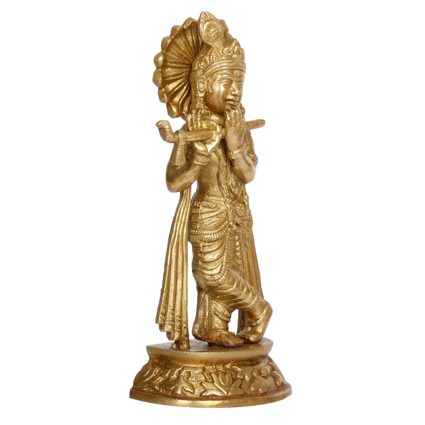 Brass Krishna Murti in Antique Gold Color Height 8 Inch Standard 1 Pcs. - SvarupArt