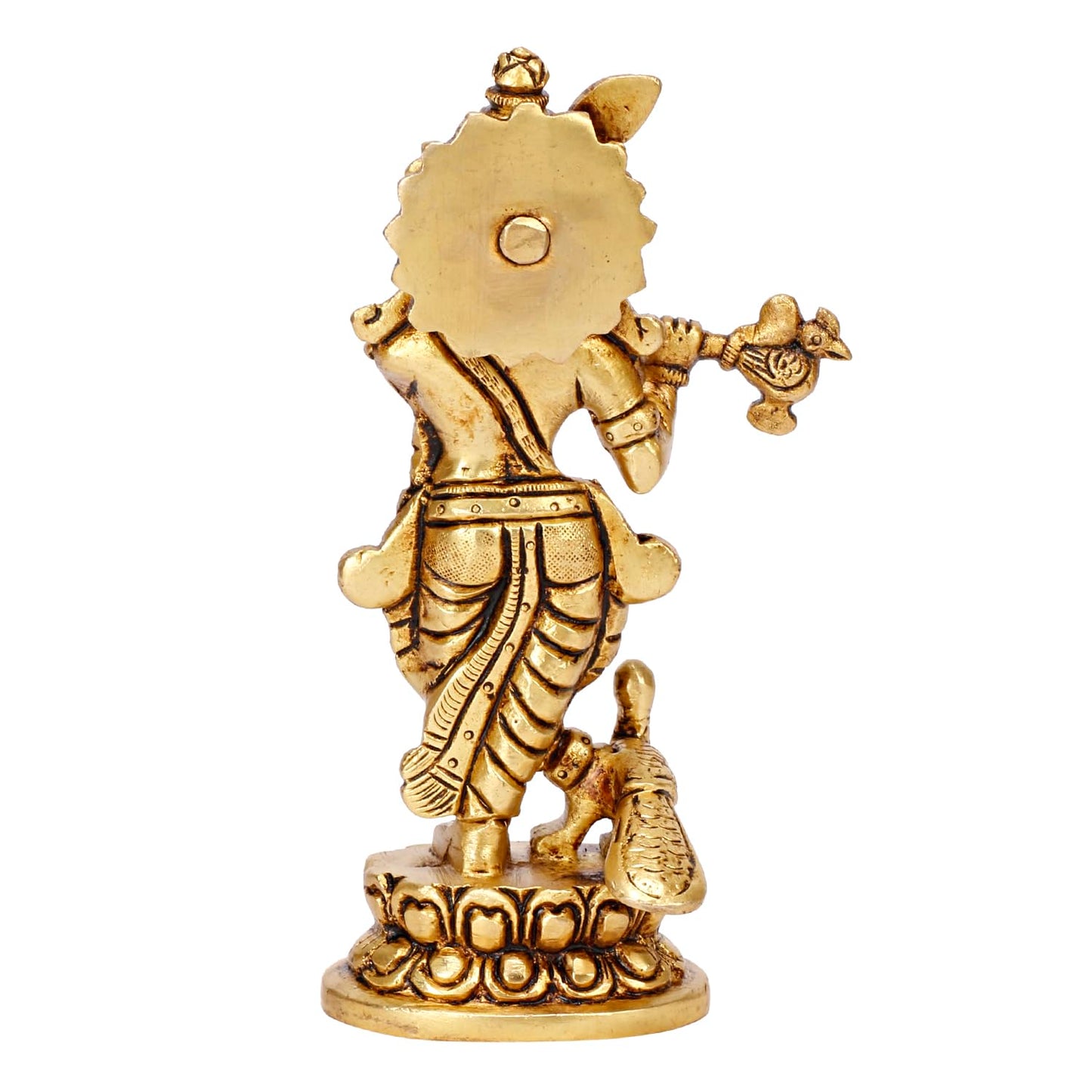 Brass Lord Krishna Idol with Flute Kanha Ji ki Murti Idols For Puja Decor Gift Gold Color Height 6 Inches - SvarupArt