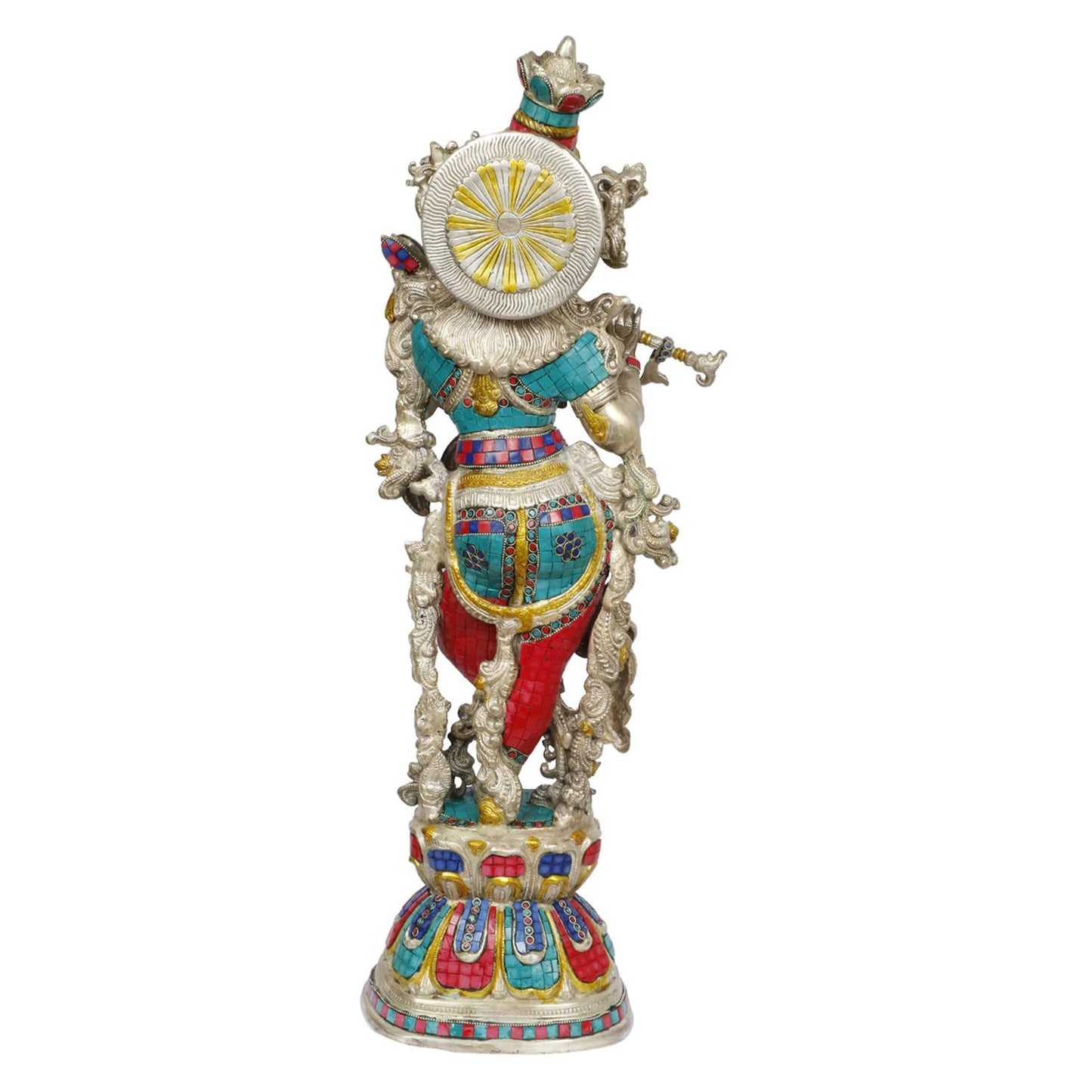 Brass Krishna Bhagwan Idol Murli Kishan Murti Playing Bansuri Gift for Home Mandir Decor Marriage Height 29 Inch - SvarupArt