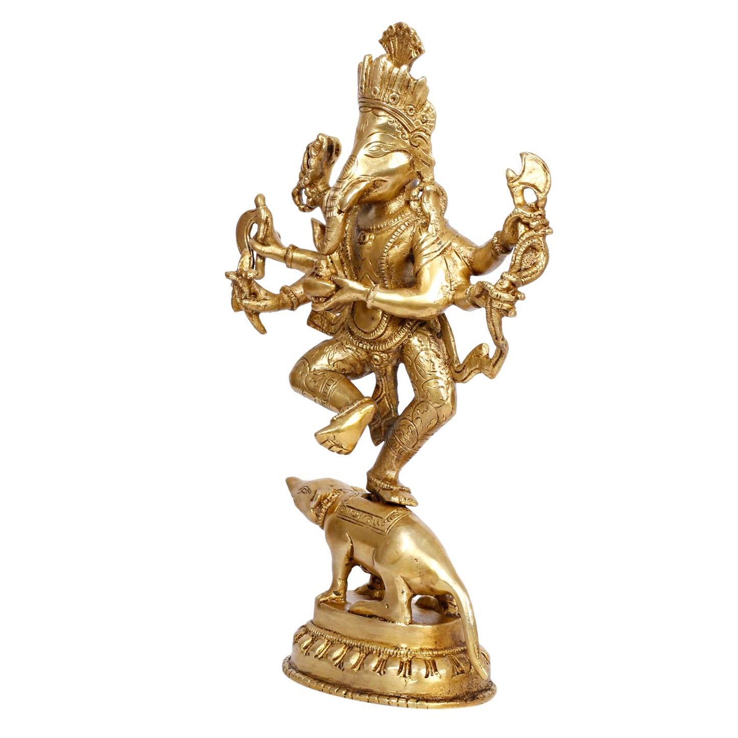 Brass Lord Ganesha Bhagwan Idol Ganesh on Rat Mooshak Ganpati Statue for Home Entrance Living Room Decor Height 12 Inch - SvarupArt
