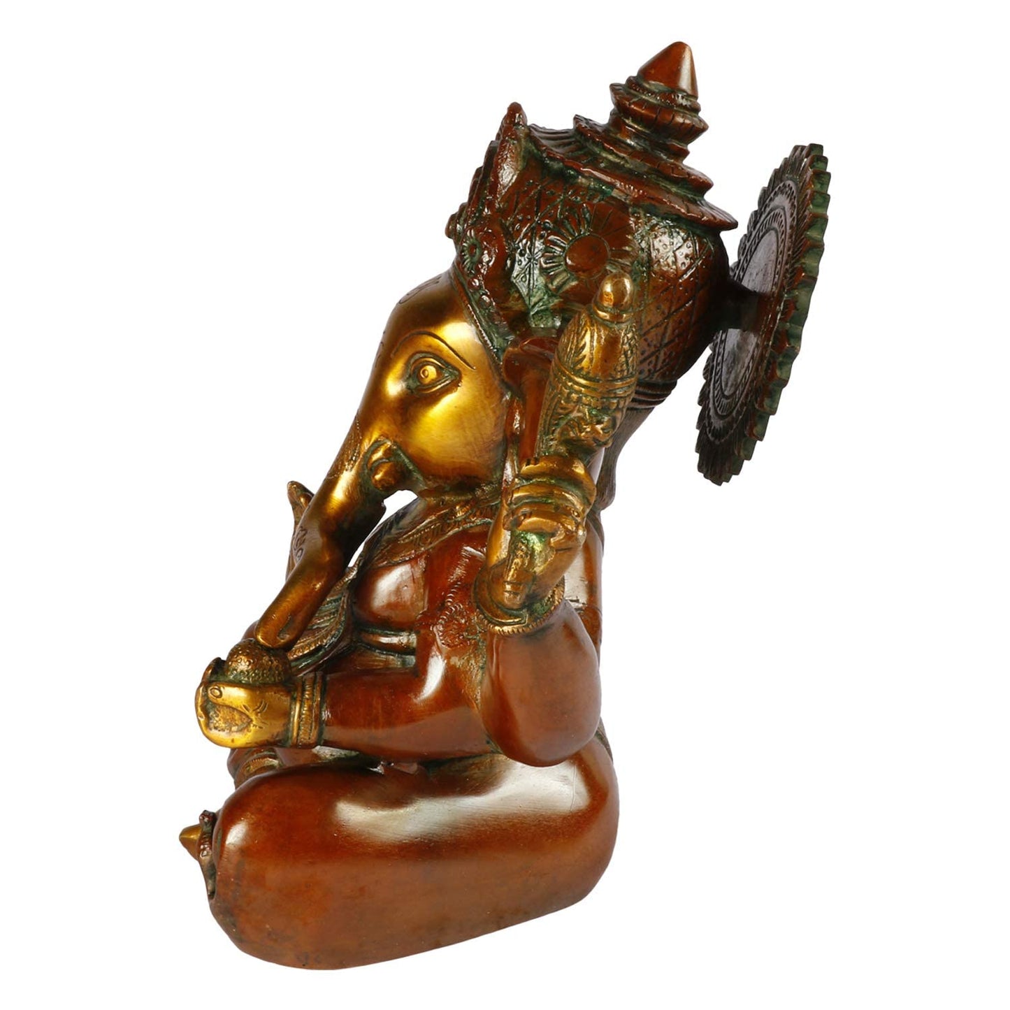 Brass Ganesha Idol for Home Decoration Ganpati Statue Murti for Gift Height 9 Inch Weight 4.4 Kg Color multicolor - SvarupArt