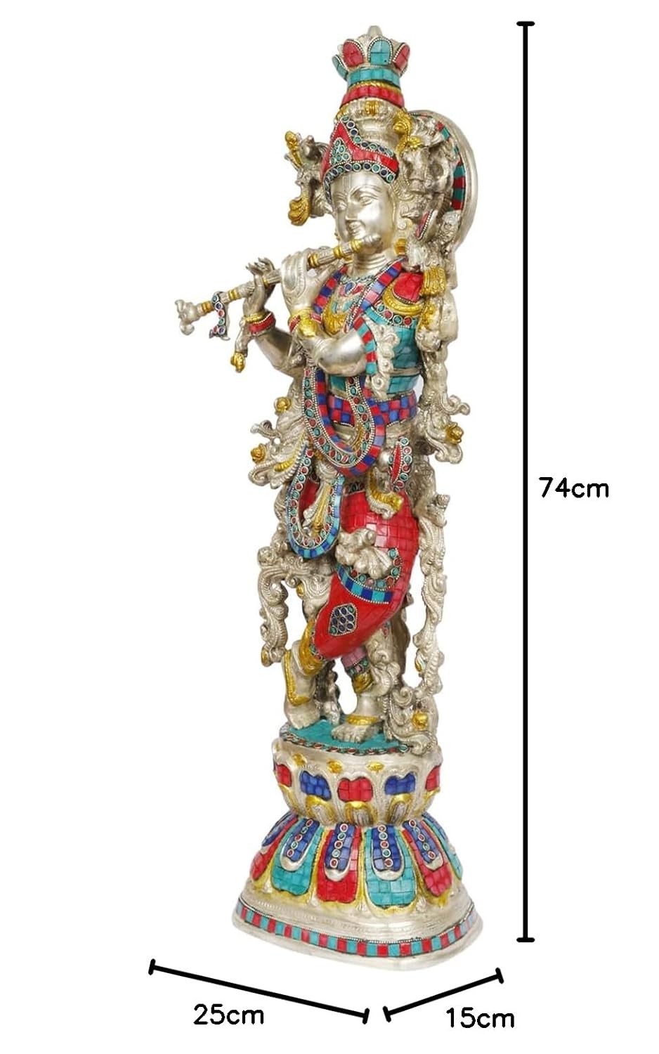Brass Krishna Bhagwan Idol Murli Kishan Murti Playing Bansuri Gift for Home Mandir Decor Marriage Height 29 Inch - SvarupArt