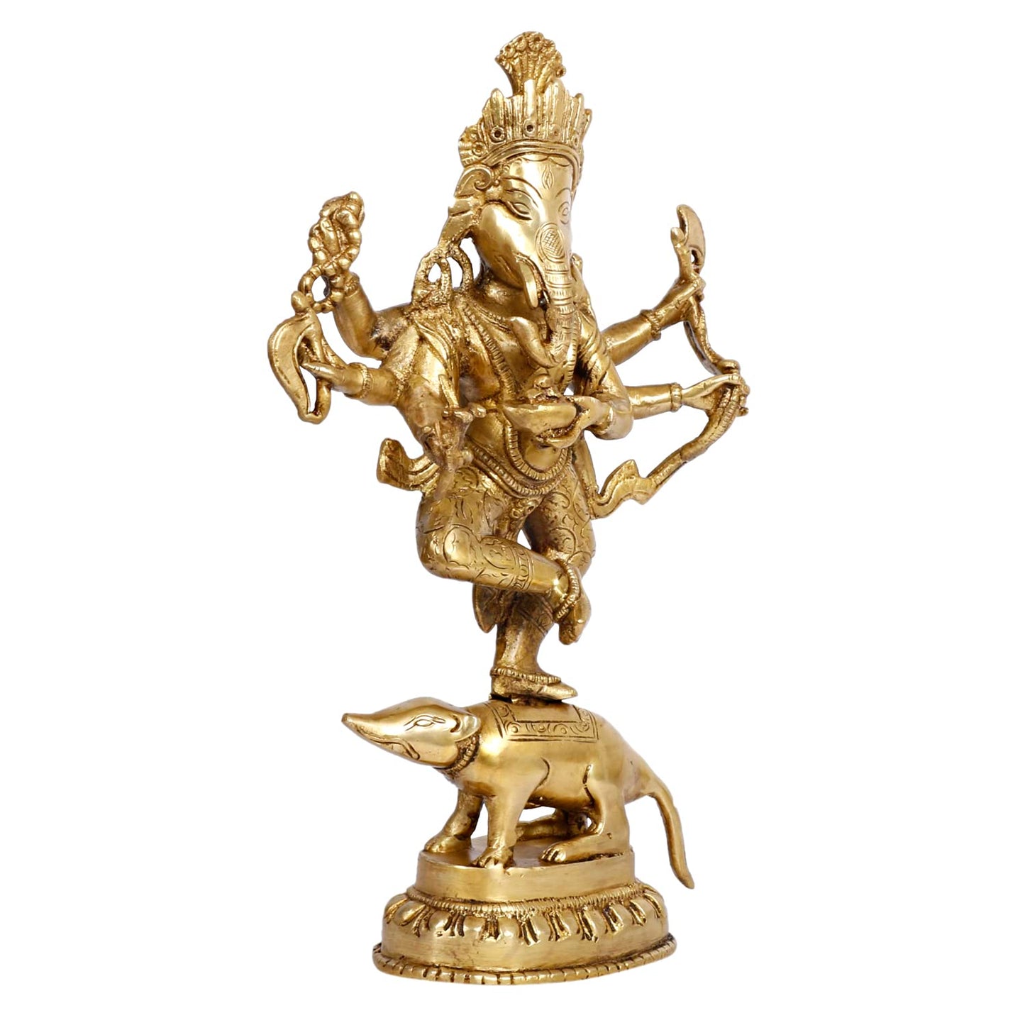 Brass Lord Ganesha Bhagwan Idol Ganesh on Rat Mooshak Ganpati Statue for Home Entrance Living Room Decor Height 12 Inch - SvarupArt