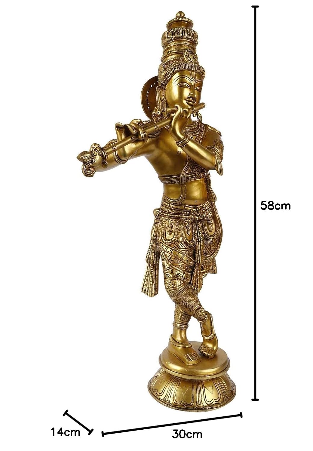 Brass Krishna Bhagwan Idol Murli Kishan Murti Playing Bansuri Gift for Home Mandir Decor Marriage Height 23 Inch - SvarupArt