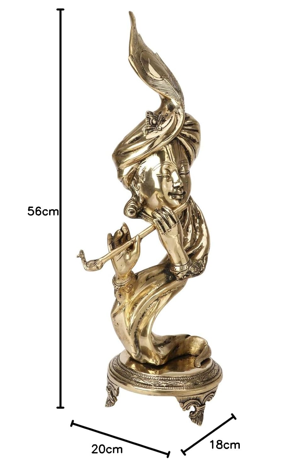 Brass Krishna Bhagwan Idol Murli Kishan Murti Playing Bansuri With Morpankh Gift for Home Mandir Decor Marriage Heigh... - SvarupArt