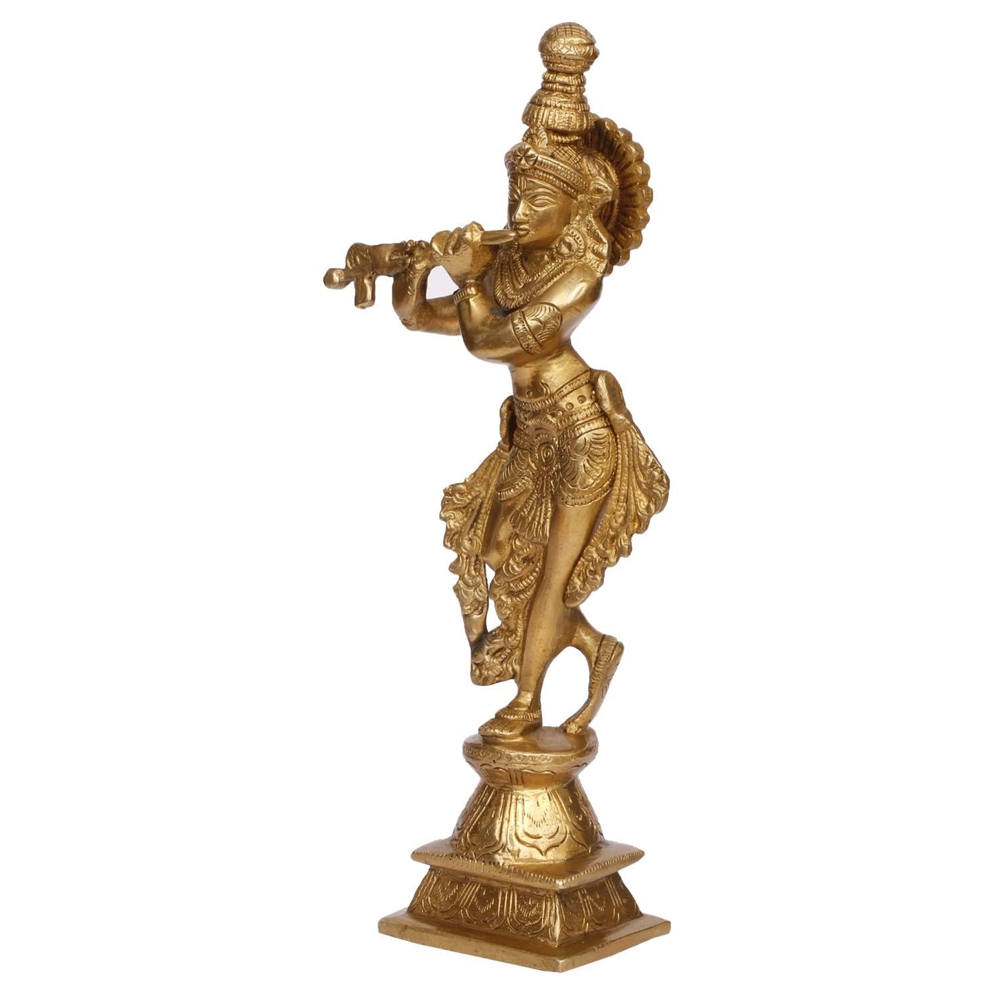 Brass Krishan Bhagwan Makhan Chor Laddoo Gopal Thakurji Murti in Gold Color Height 10 Inch - SvarupArt