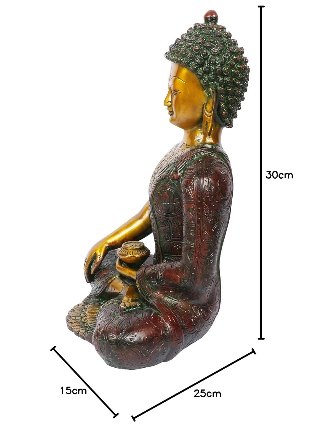 Brass Buddha Idol in Bhumisparsha Mudra Statue Tibetan Buddhist Décor Height 12 Inch Weight 6 Kg Color Golden Cherry - SvarupArt
