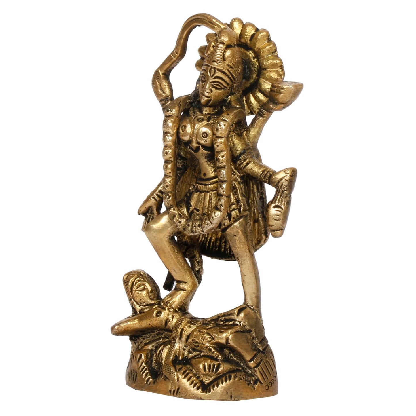 Brass Goddess Kali Maa Adi Shakti Ma Religious Statue Idol Puja Murti 4.5 Inch - SvarupArt