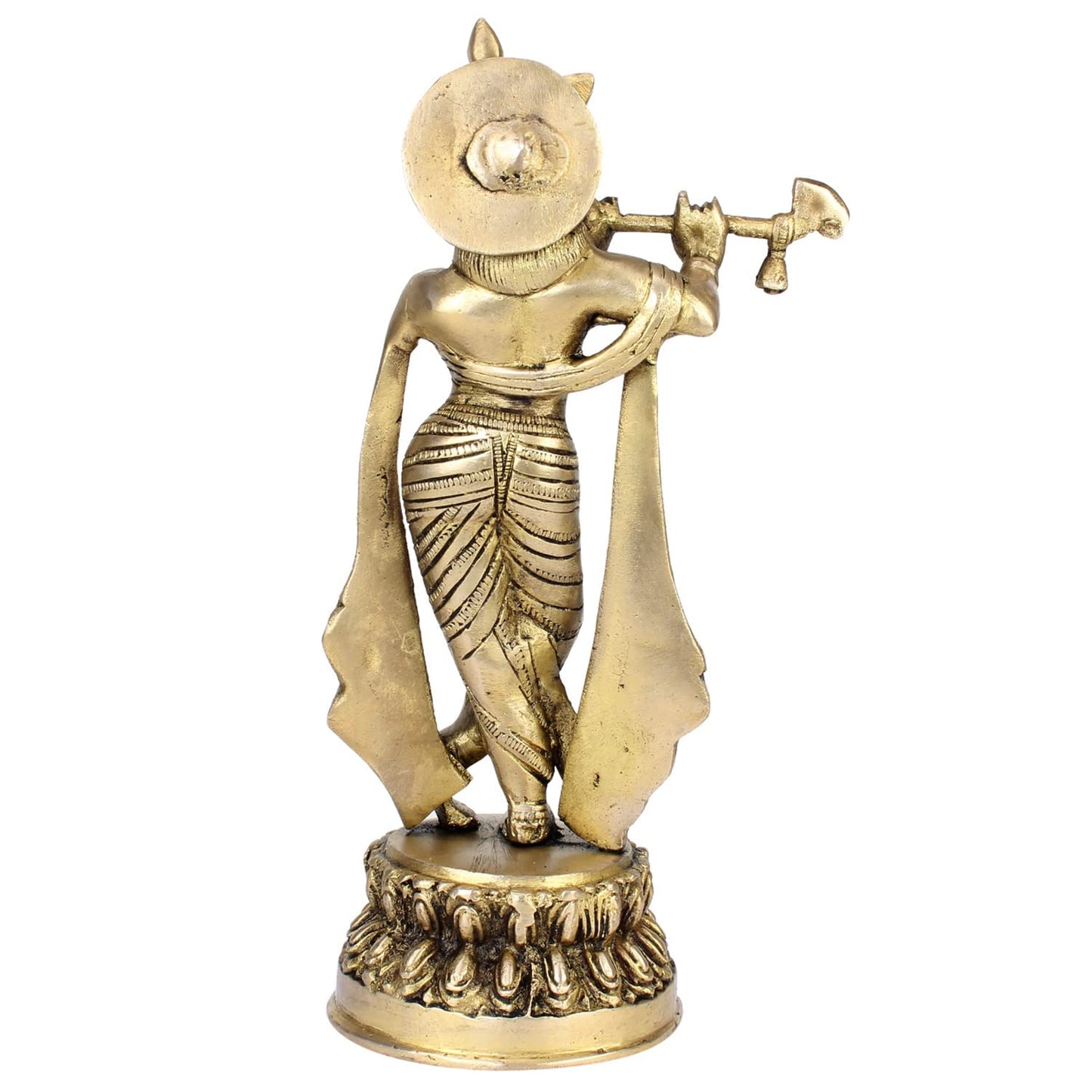 Brass Metal Lord Krishna Idol God of Love Playing Flute For Temple Puja Home Decor Gift 10 Inch - SvarupArt