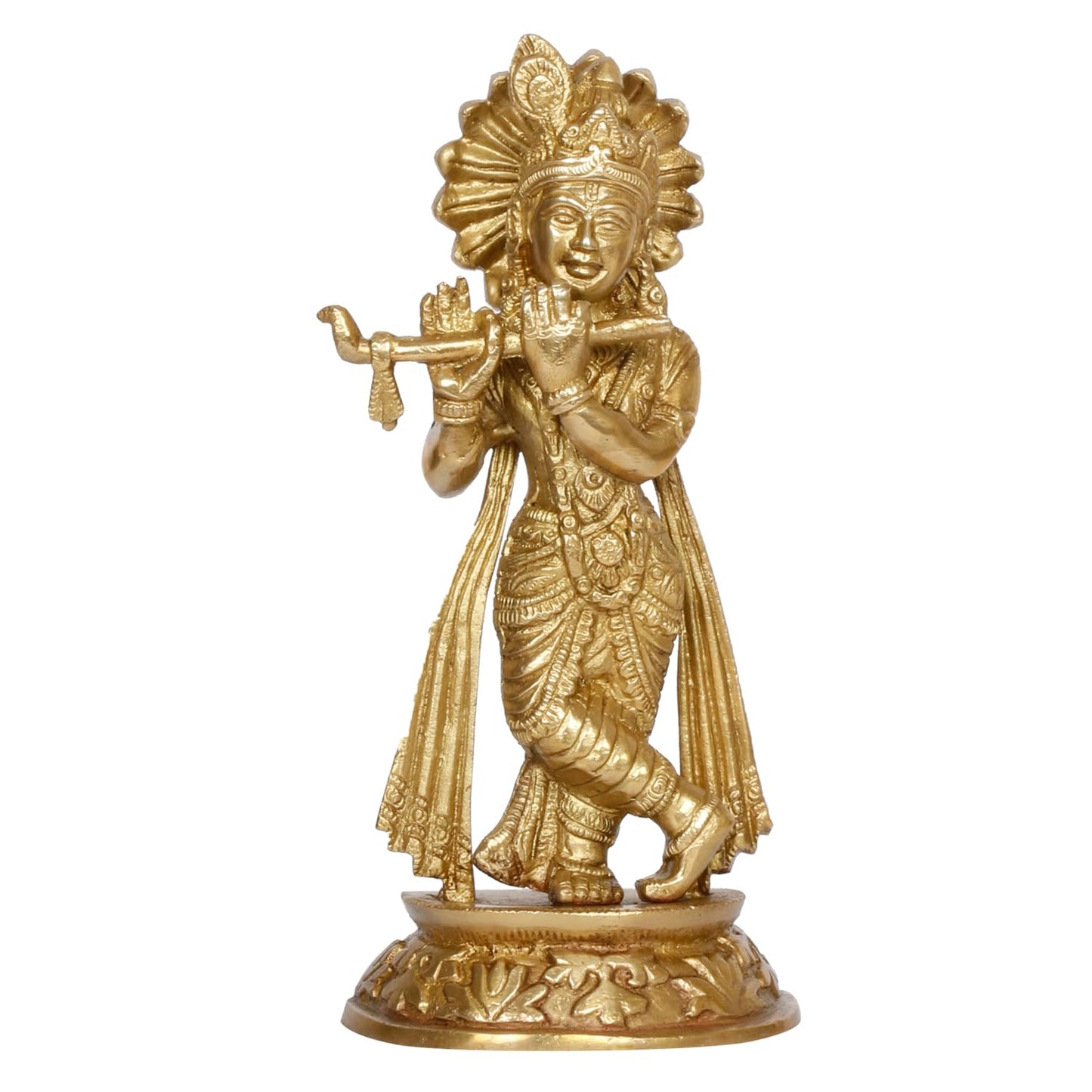 Brass Krishna Murti in Antique Gold Color Height 8 Inch Standard 1 Pcs. - SvarupArt