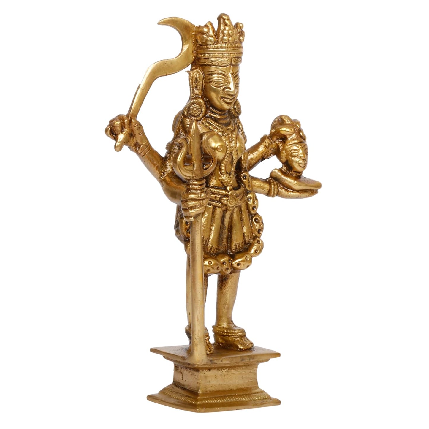 Brass Goddess Kali Mata Maa Adi Shakti Ma Religious Statue Idol Puja Murti 7.5 Inch - SvarupArt