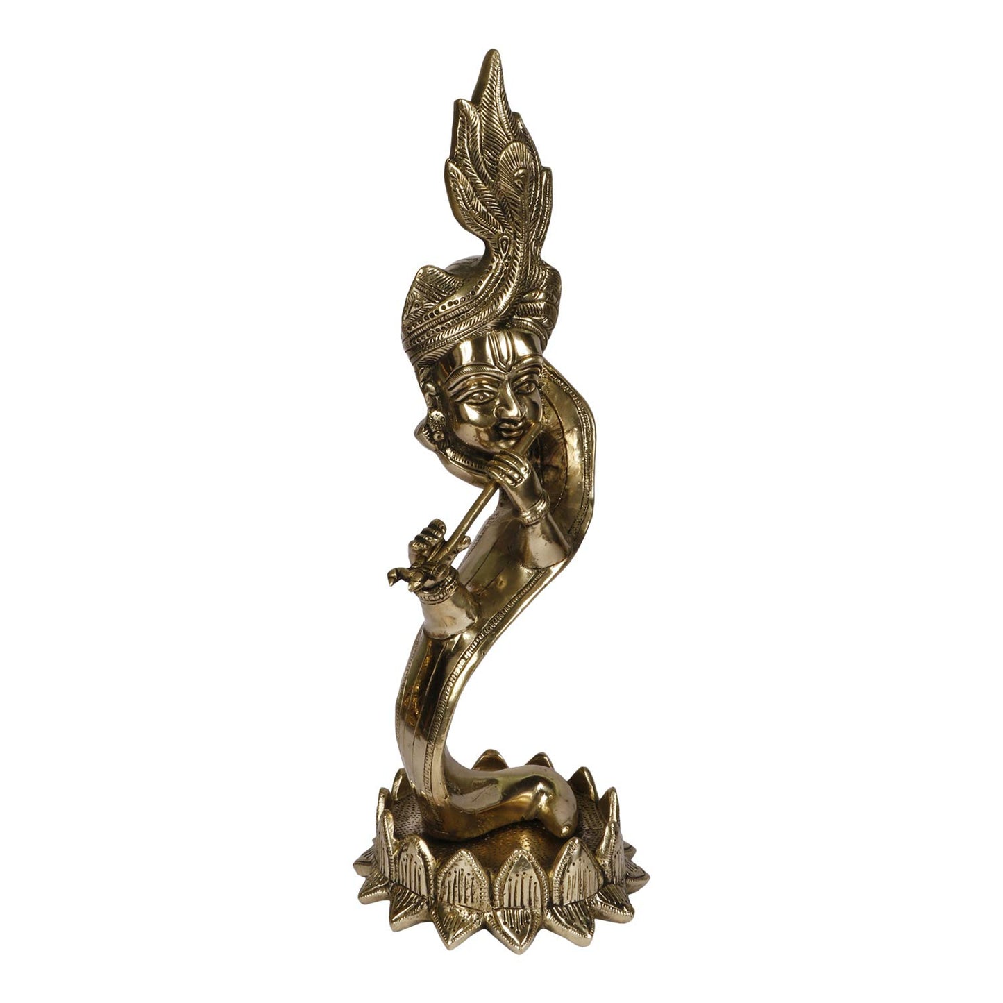 Brass Krishna Bhagwan Idol Murli Kishan Murti Playing Bansuri Gift for Home Mandir Decor Marriage Height 13 Inch - SvarupArt