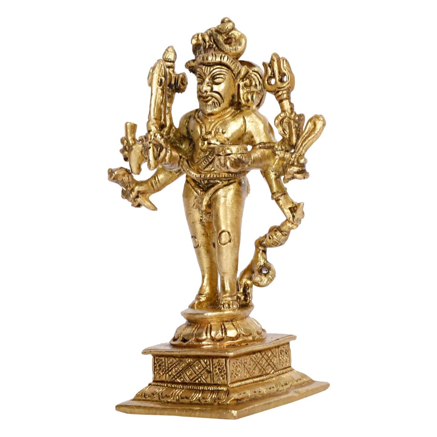 Brass Idol Kaal Bhairava Mahakala Bahirav Hindu Tantric Deity, Avatar of Siva Golden 5 Inch - SvarupArt
