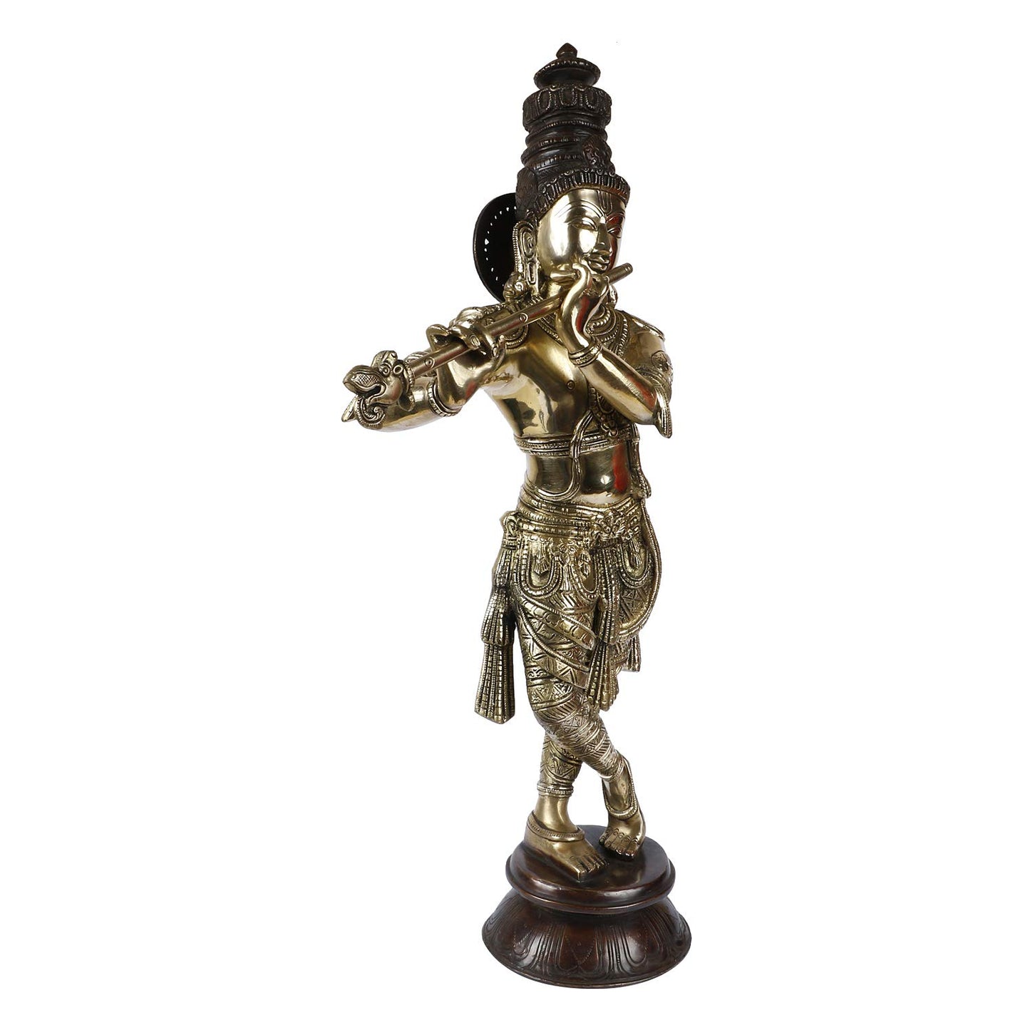 Brass Krishna Bhagwan Idol Murli Kishan Murti Playing Bansuri Gift for Home Mandir Decor Marriage Height 23 Inch - SvarupArt