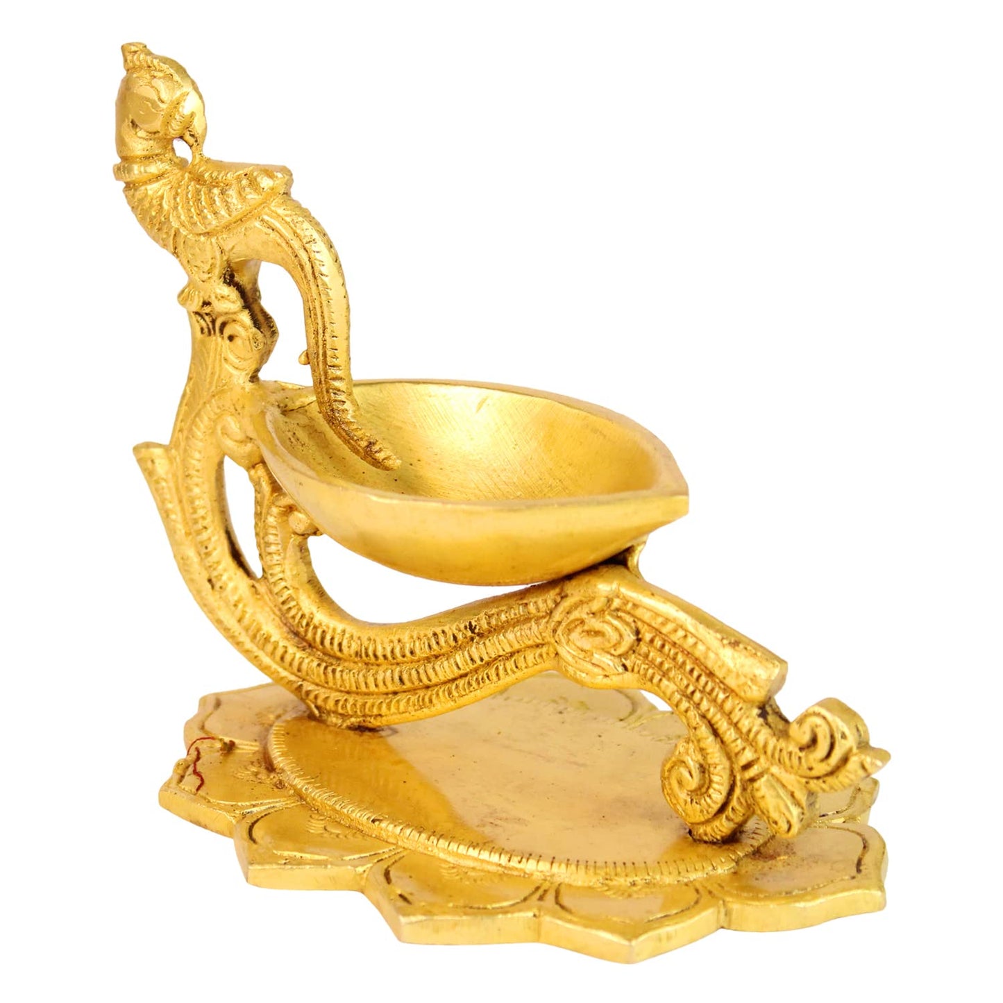 4 Inch Gold Color Brass Peacock Diya with Base: Small Size, Ideal for Home Temple Decor & Aarti - SvarupArt