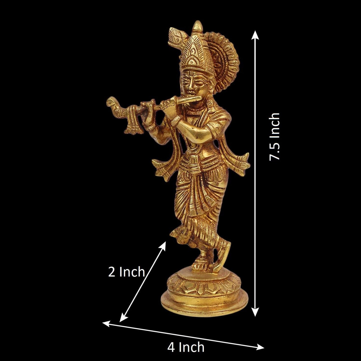Brass Krishna Bhagwan Idol Statue God Love Murti for Home Decor Living Room Pooja Temple Sculpture Gift Height 7.5 Inch - SvarupArt