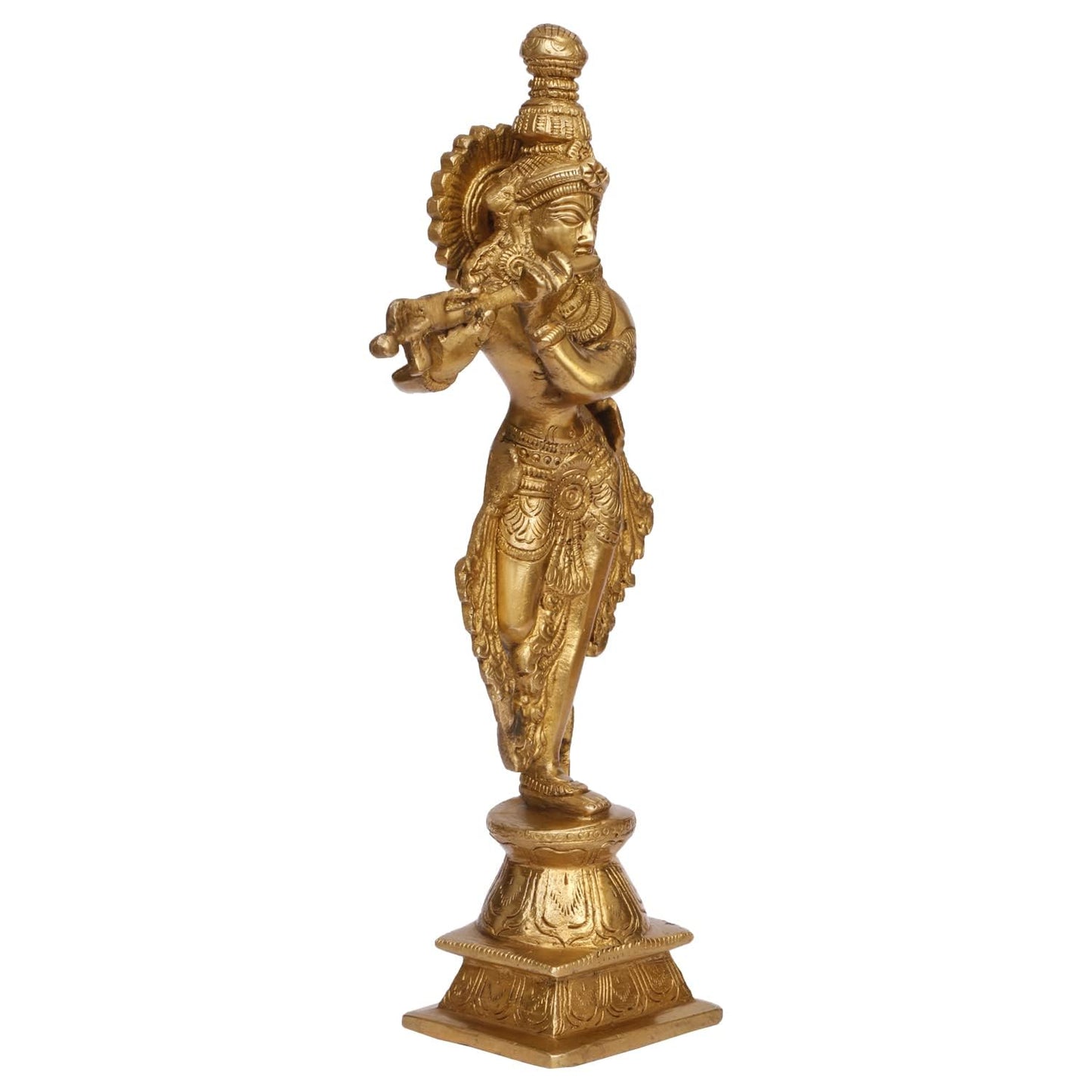 Brass Krishan Bhagwan Makhan Chor Laddoo Gopal Thakurji Murti in Gold Color Height 10 Inch - SvarupArt