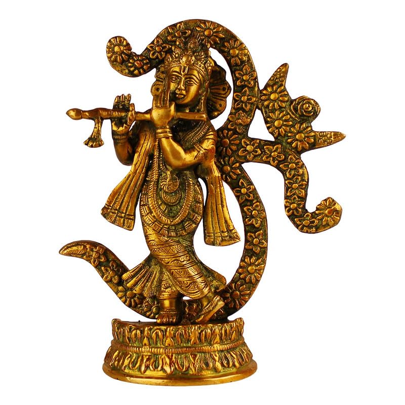Brass Krishan Bhagwan Idol with Om in Multi Color Height 8 Inch - SvarupArt