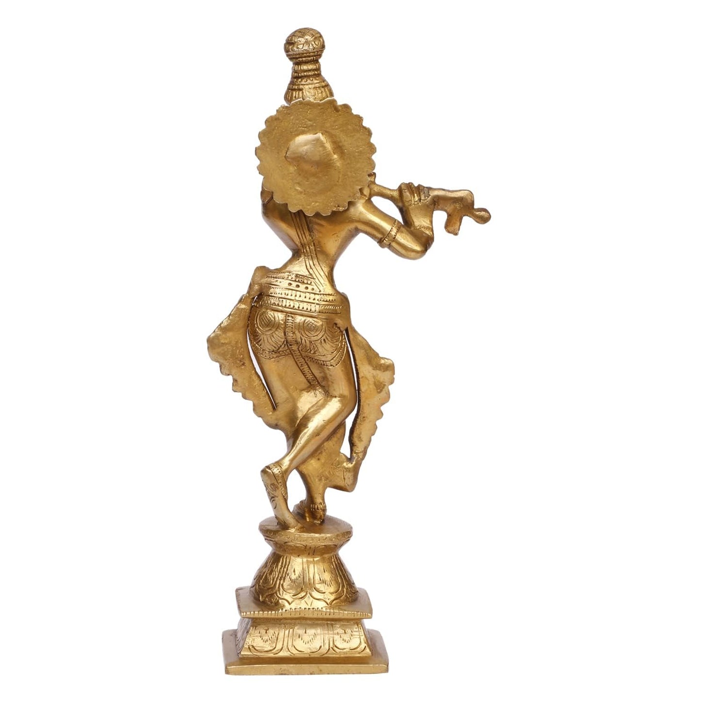 Brass Krishan Bhagwan Makhan Chor Laddoo Gopal Thakurji Murti in Gold Color Height 10 Inch - SvarupArt