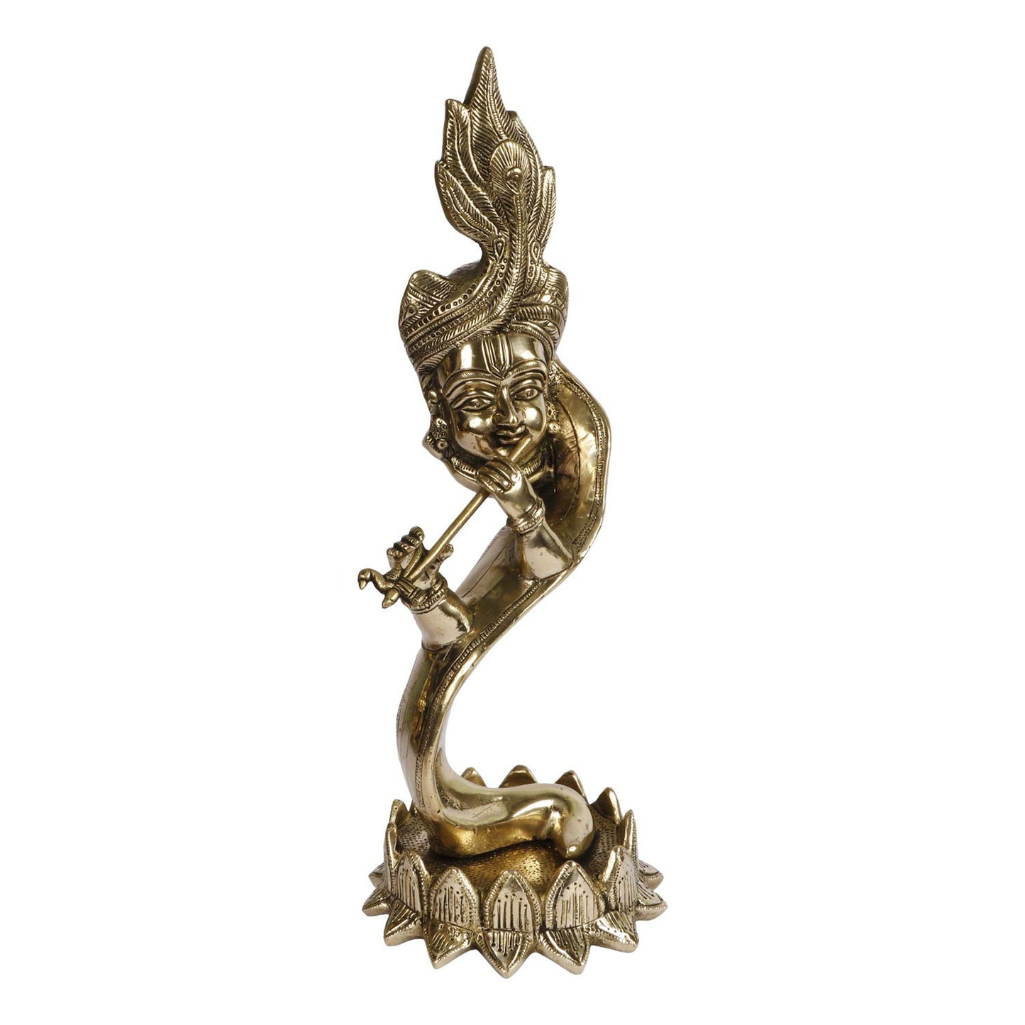 Brass Krishna Bhagwan Idol Murli Kishan Murti Playing Bansuri Gift for Home Mandir Decor Marriage Height 13 Inch - SvarupArt