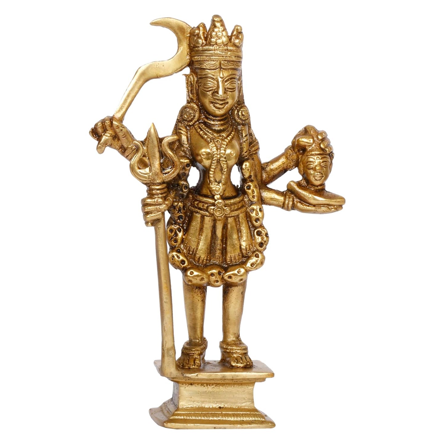 Brass Goddess Kali Mata Maa Adi Shakti Ma Religious Statue Idol Puja Murti 7.5 Inch - SvarupArt