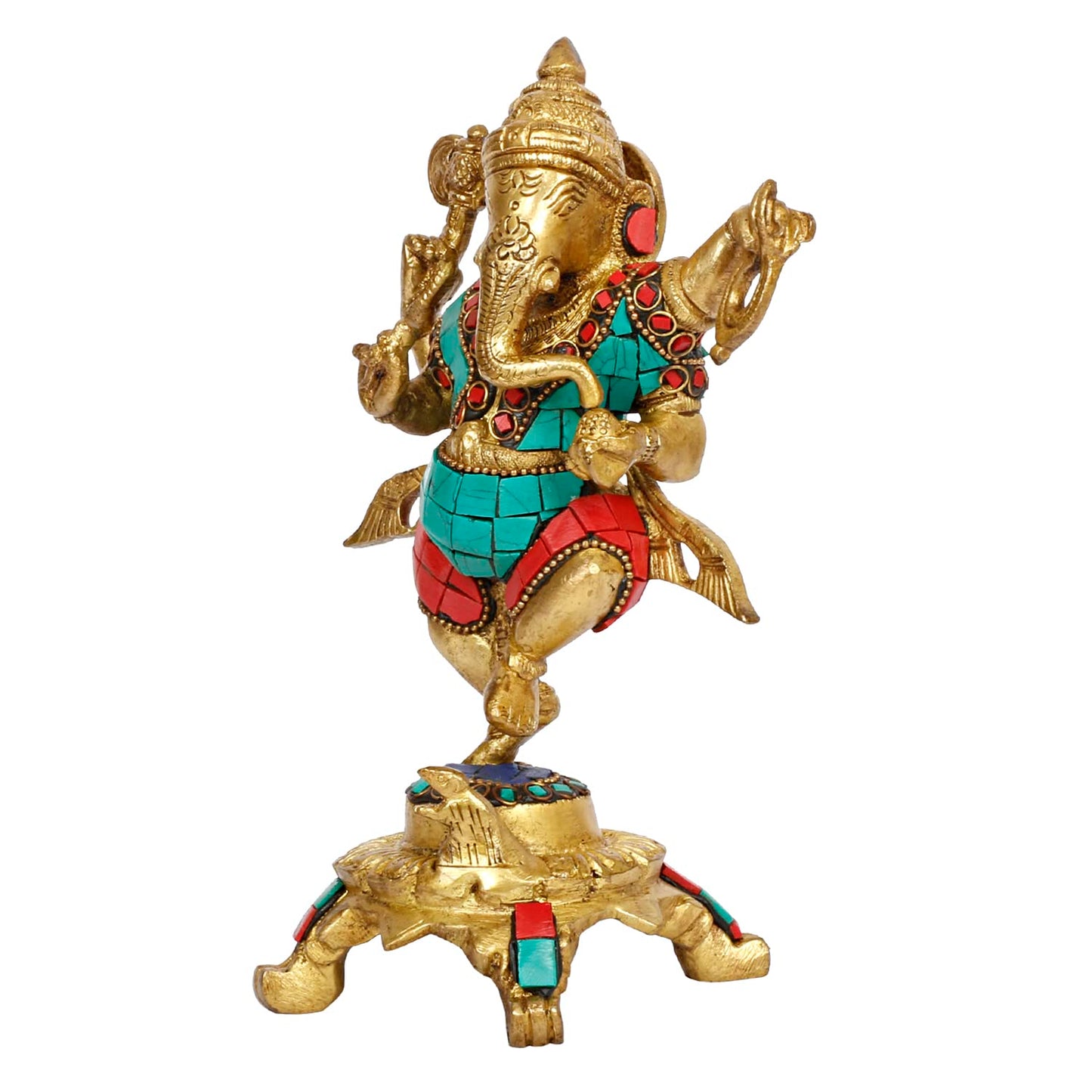 Brass Dancing Ganesha Idol Ganesha Statue Ganpati Murti for Home Entrance Decor Height 8 Inch - SvarupArt