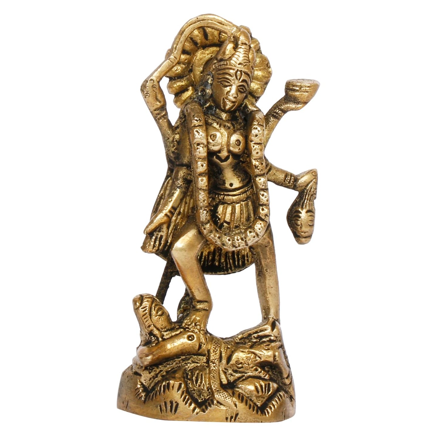 Brass Goddess Kali Maa Adi Shakti Ma Religious Statue Idol Puja Murti 4.5 Inch - SvarupArt