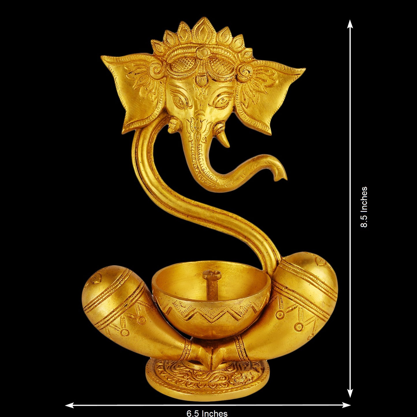 Brass Ganesh Idol Oil Diya: Home Decor, Diwali Gift, Height 8.5 Inch - SvarupArt