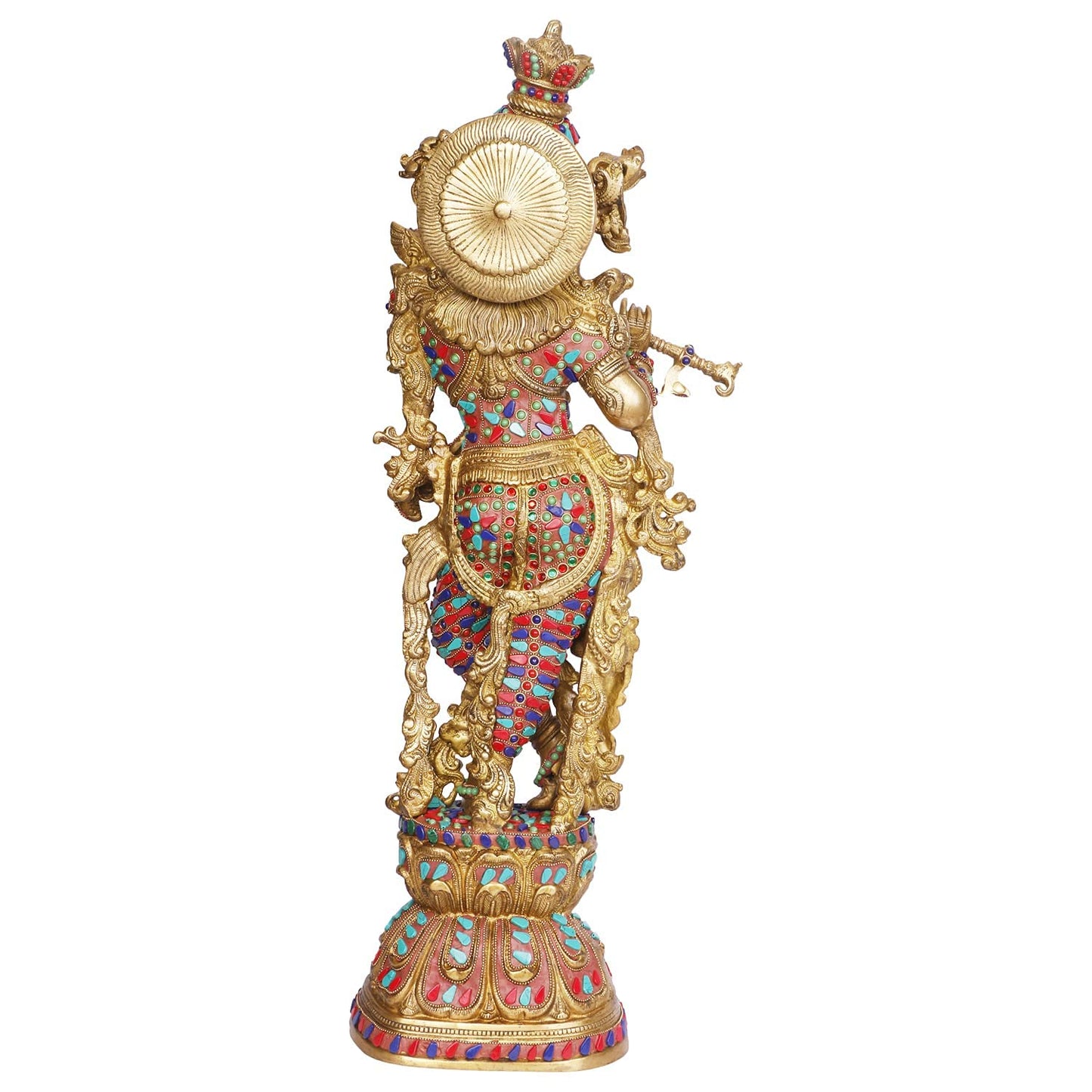 Brass Krishna Bhagwan Murti playing Flute in Multicolor Height 29 Inch - SvarupArt