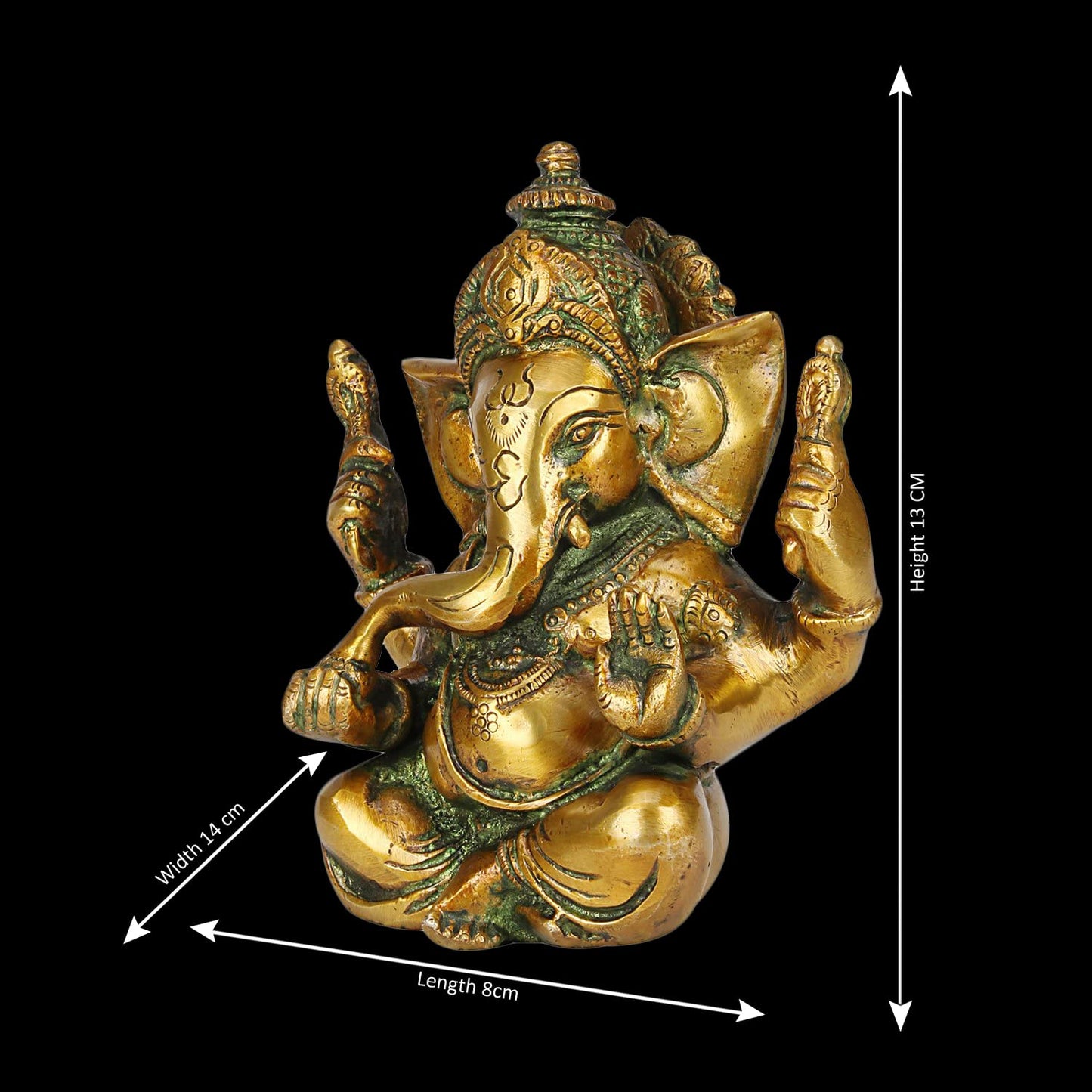 Brass Sitting Ganesha Idol In Multicolor Height 5 Inch Weight 1.3 Kg - SvarupArt