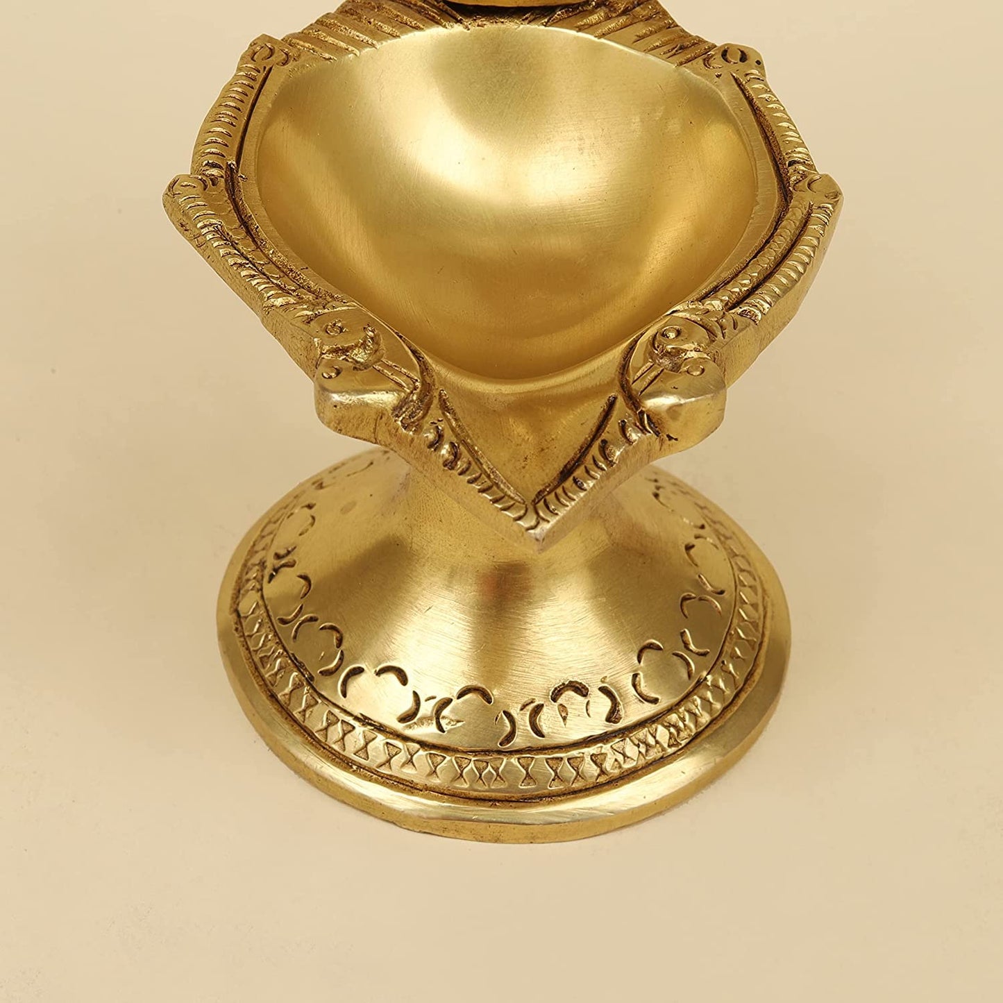 5.75 Inch Gold Color Brass Shankh Chakra Oil Lamp Diya Deepam: Ideal for Temple Aarti - SvarupArt