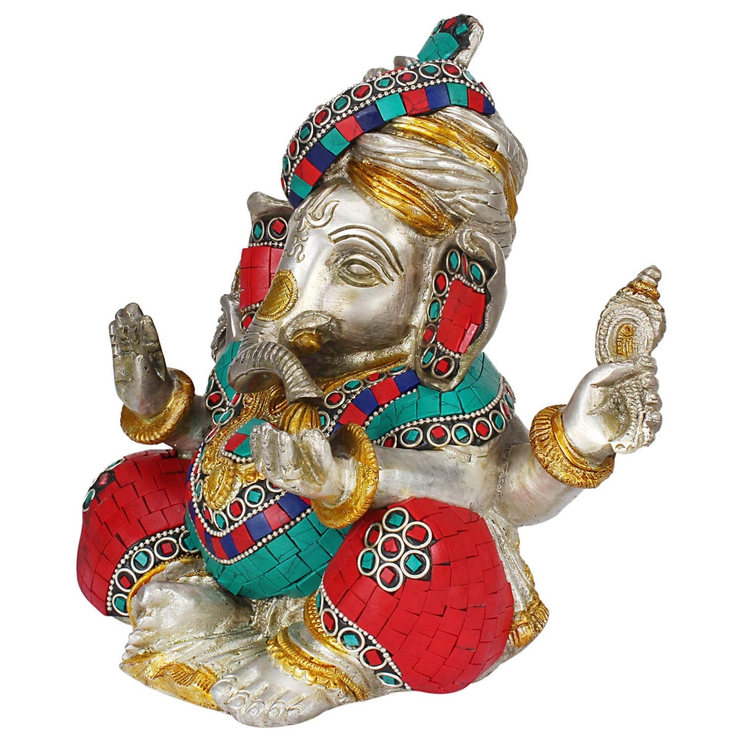 Brass Ganesha Idol for Home Decoration Ganpati Statue Murti for Gift Height 8 Inch Weight 3.5 Kg Color Multicolor - SvarupArt