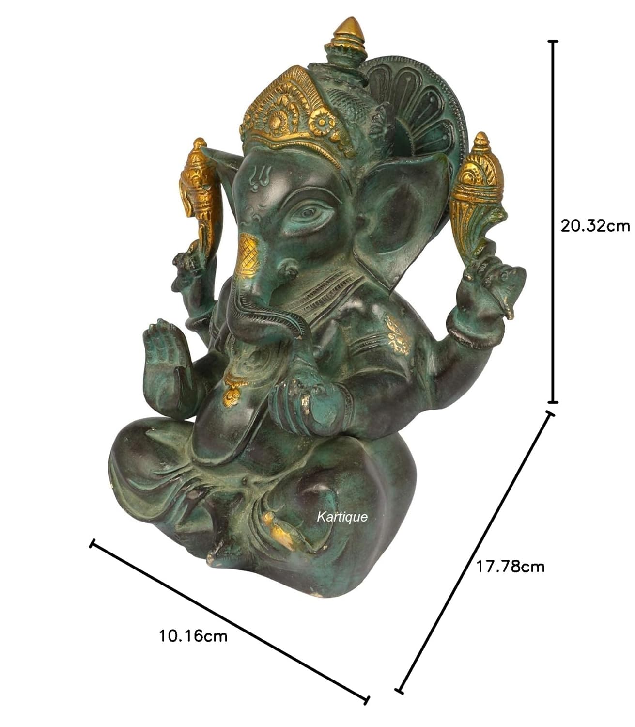 Brass Ganesha Idol for Home Decoration Ganpati Statue Murti for Gift Height 8 Inch Weight 3 Kg Color Green - SvarupArt
