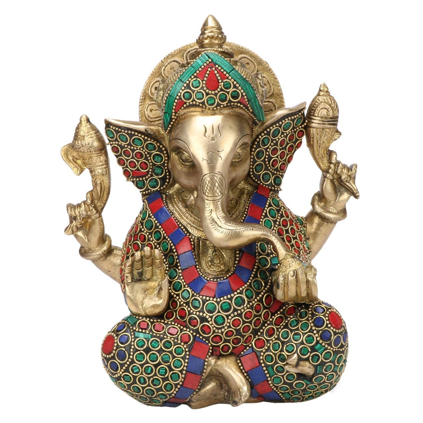Brass Ganesha Idol for Home Decoration Ganpati Statue Murti for Gift Height 8 Inch Weight 3.2 Kg Color Multicolor - SvarupArt