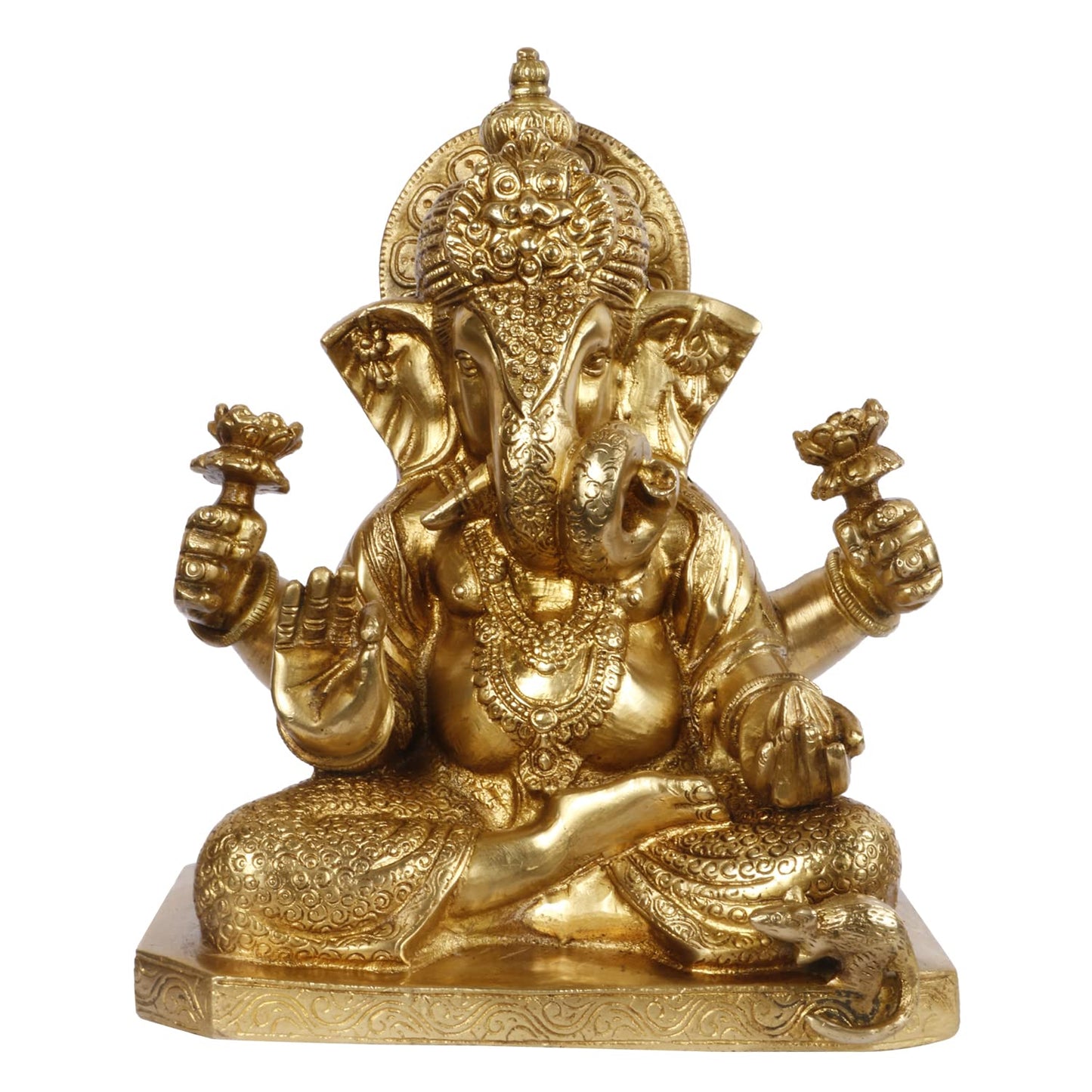 Brass Ganesha Idol for Home Decoration Ganpati Statue Murti for Gift Height 9 Inch Weight 5.2 Kg Color Gold - SvarupArt