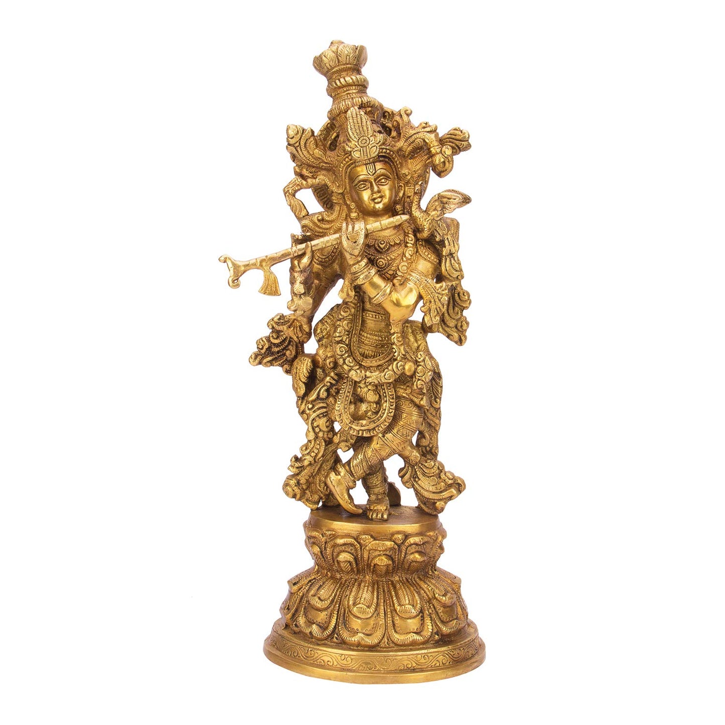 Brass Krishna Bhagwan Idol Murli Kishan Murti Playing Bansuri Gift for Home Mandir Decor Marriage Height 15 Inch - SvarupArt