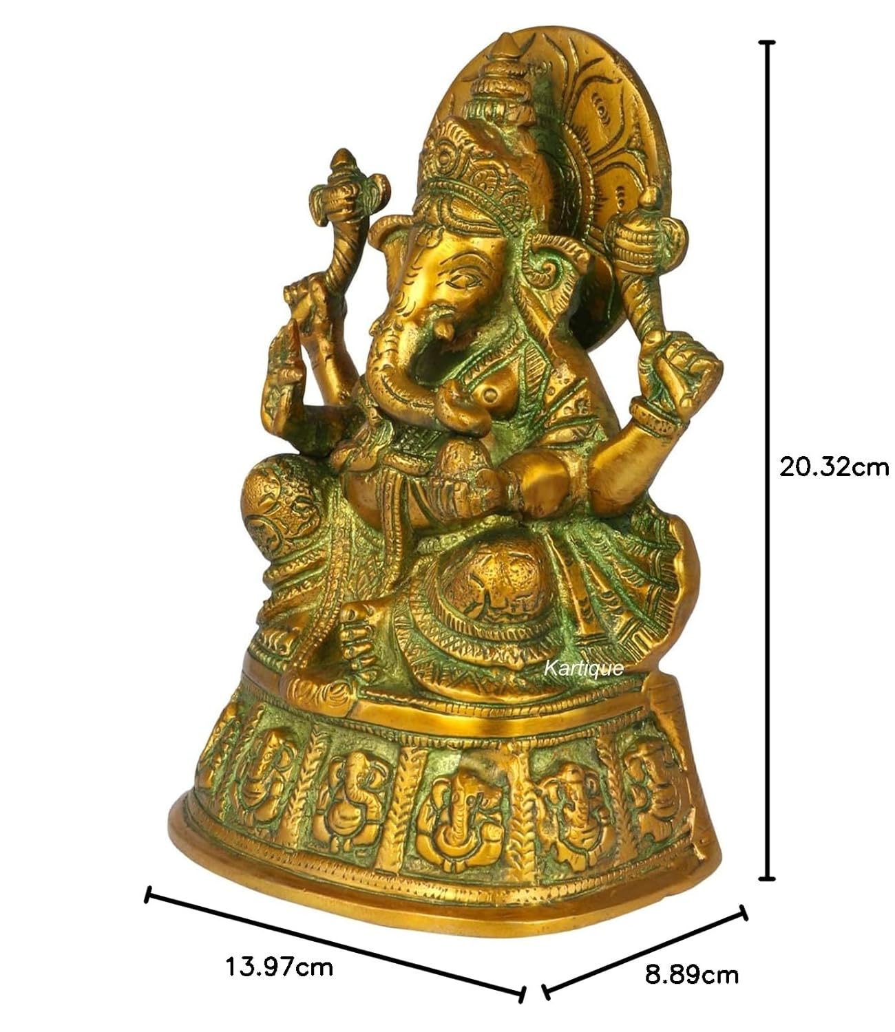 Brass Ganesha Idol for Home Decoration Ganpati Statue Murti for Gift Height 8 Inch Weight 2.5 Kg Color Green - SvarupArt